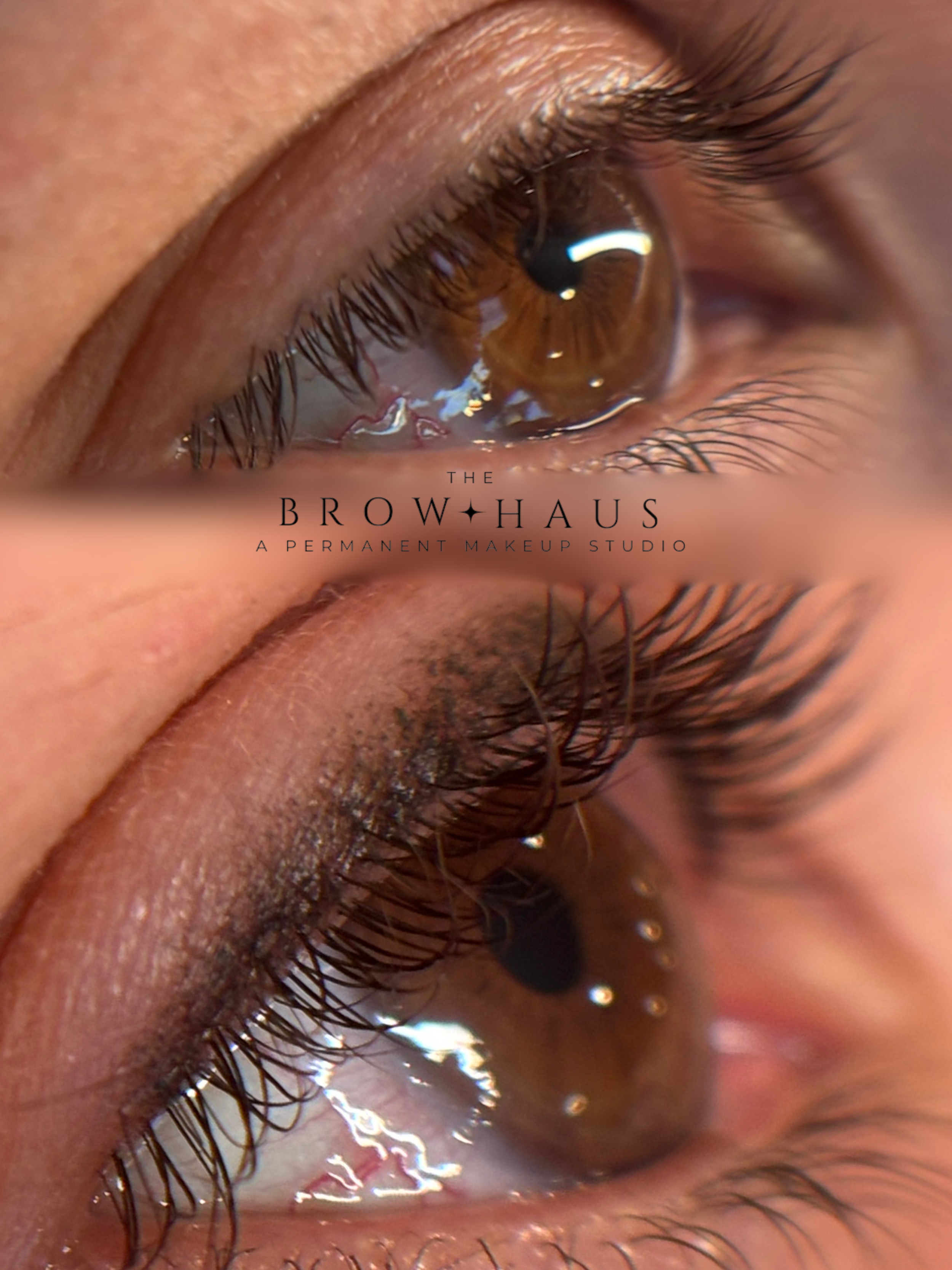 close up of before and after eyeliner shaded liner in hazel brown