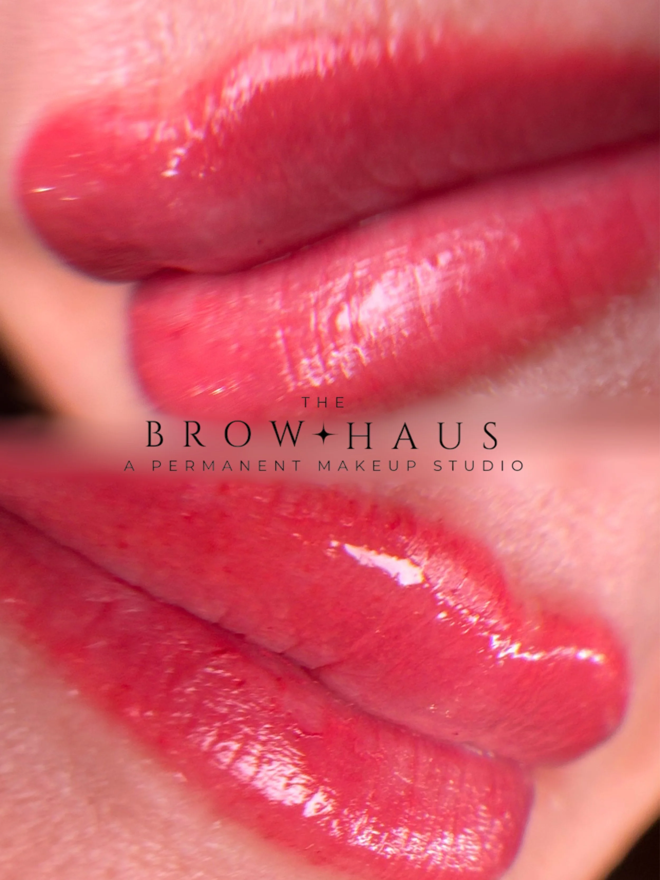 close up of women's red lips after lip blushing service