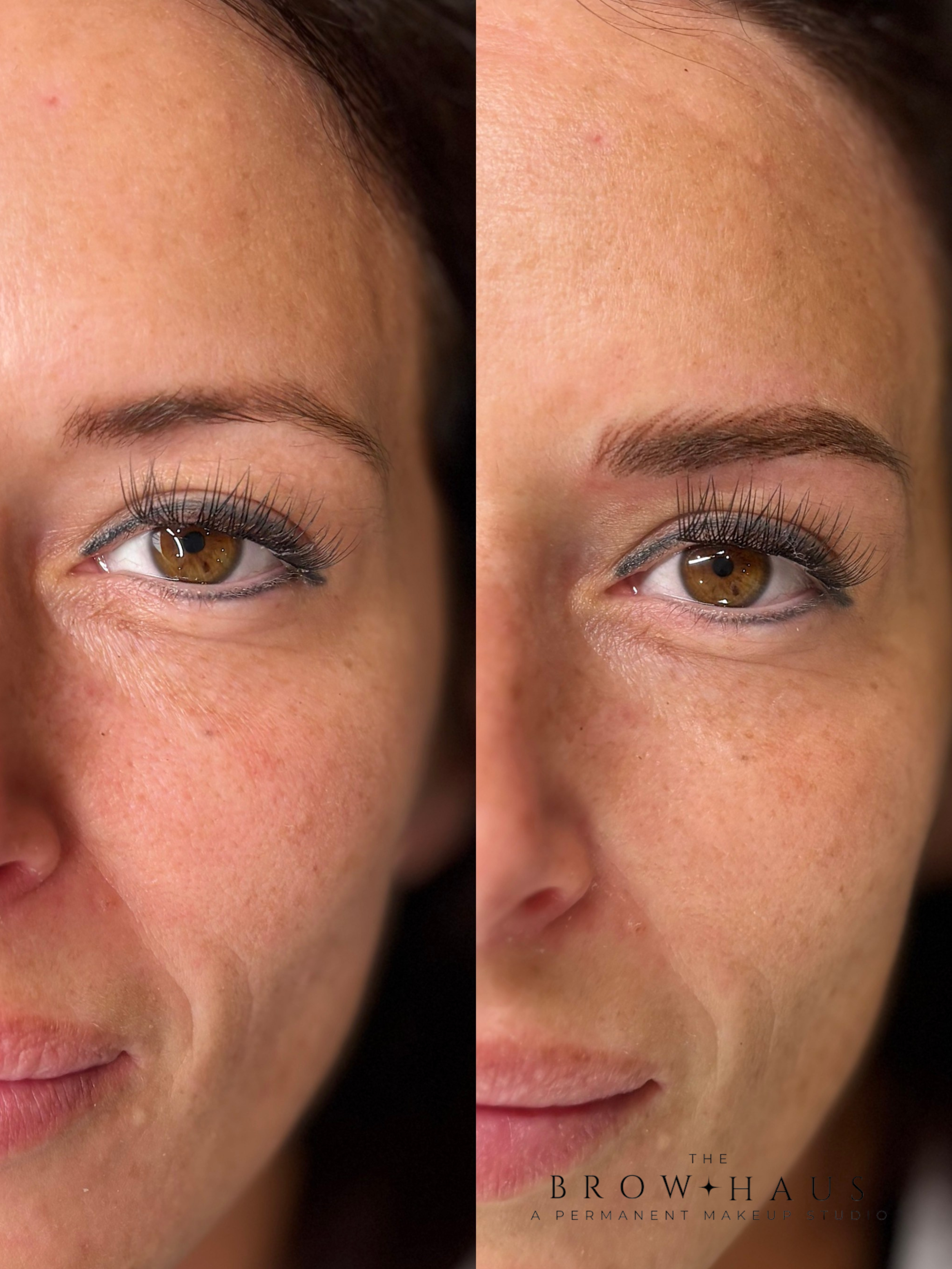 before and after of nano brow cover u woman with brown brows and brown brows