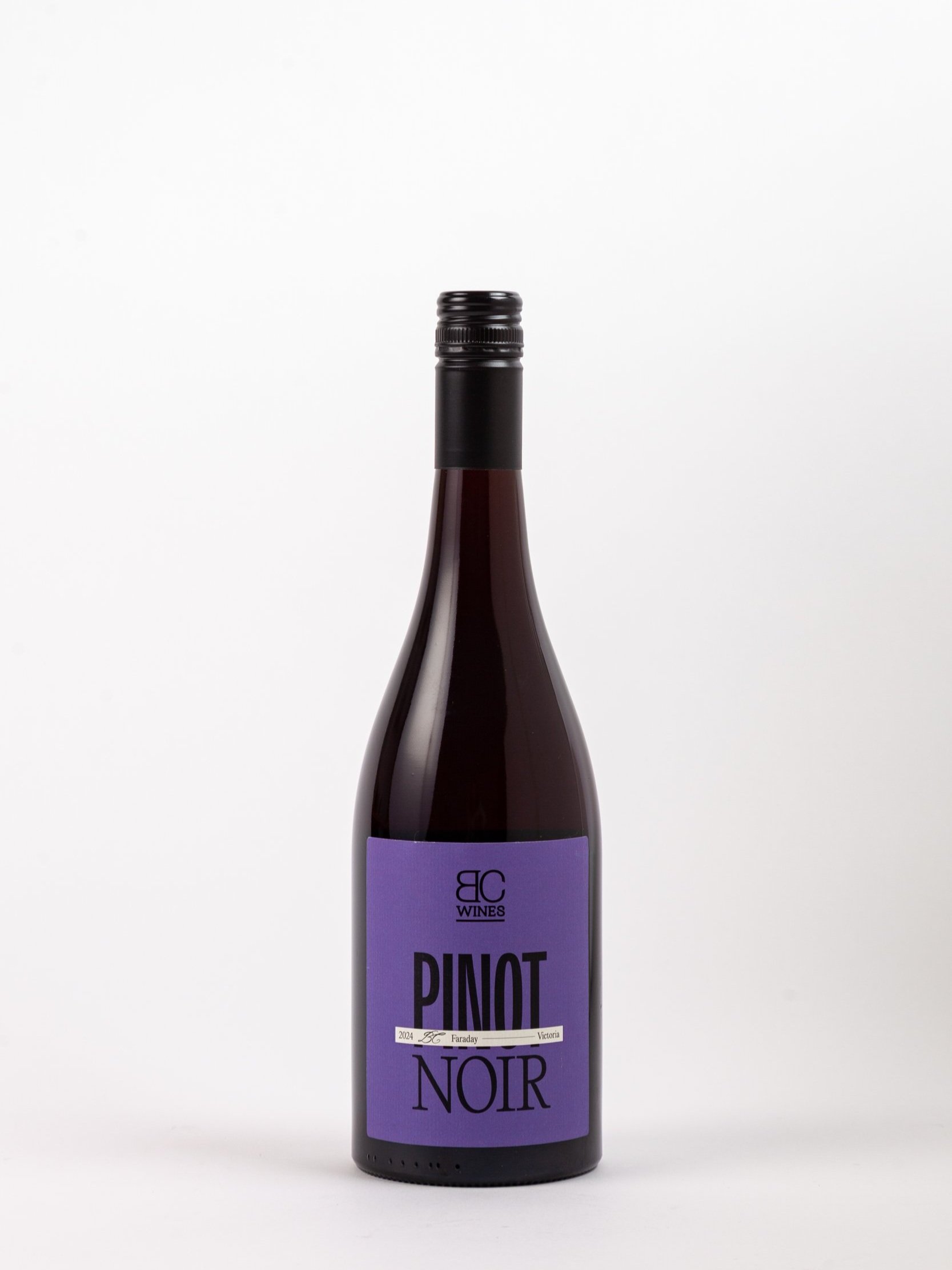 A bottle of BC Wines Pinot Noir 2024 is presented against a plain white background