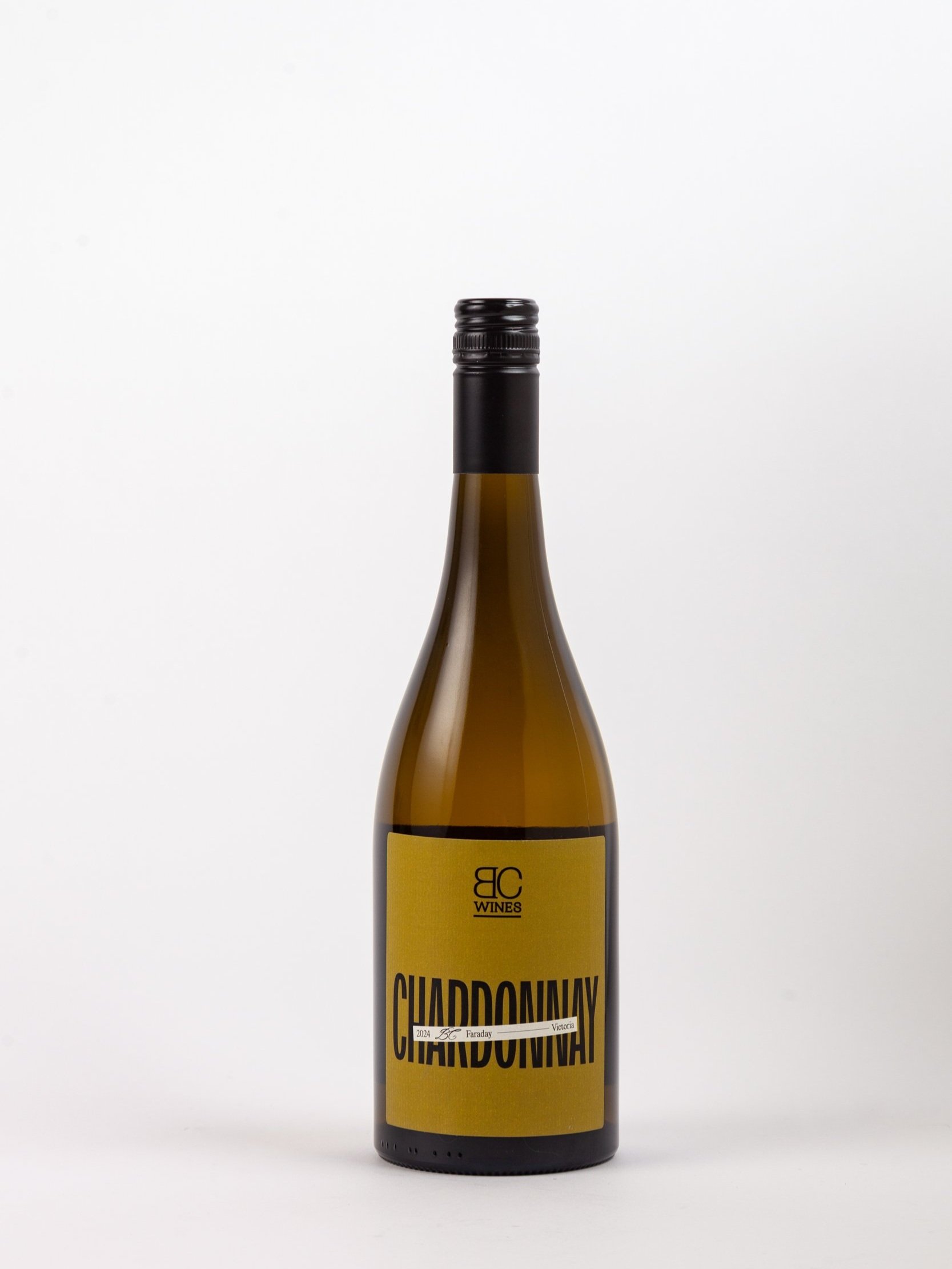 A bottle of BC Wines Chardonnay 2024 is presented against a plain white background