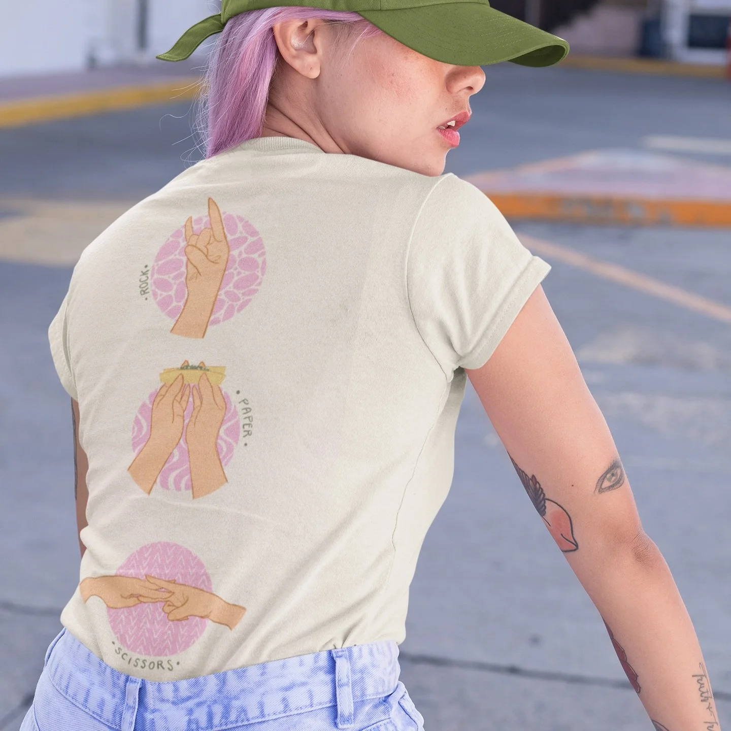 back-view-mockup-of-a-woman-wearing-a-customizable-t-shirt-and-a-dad-hat-31181.jpg