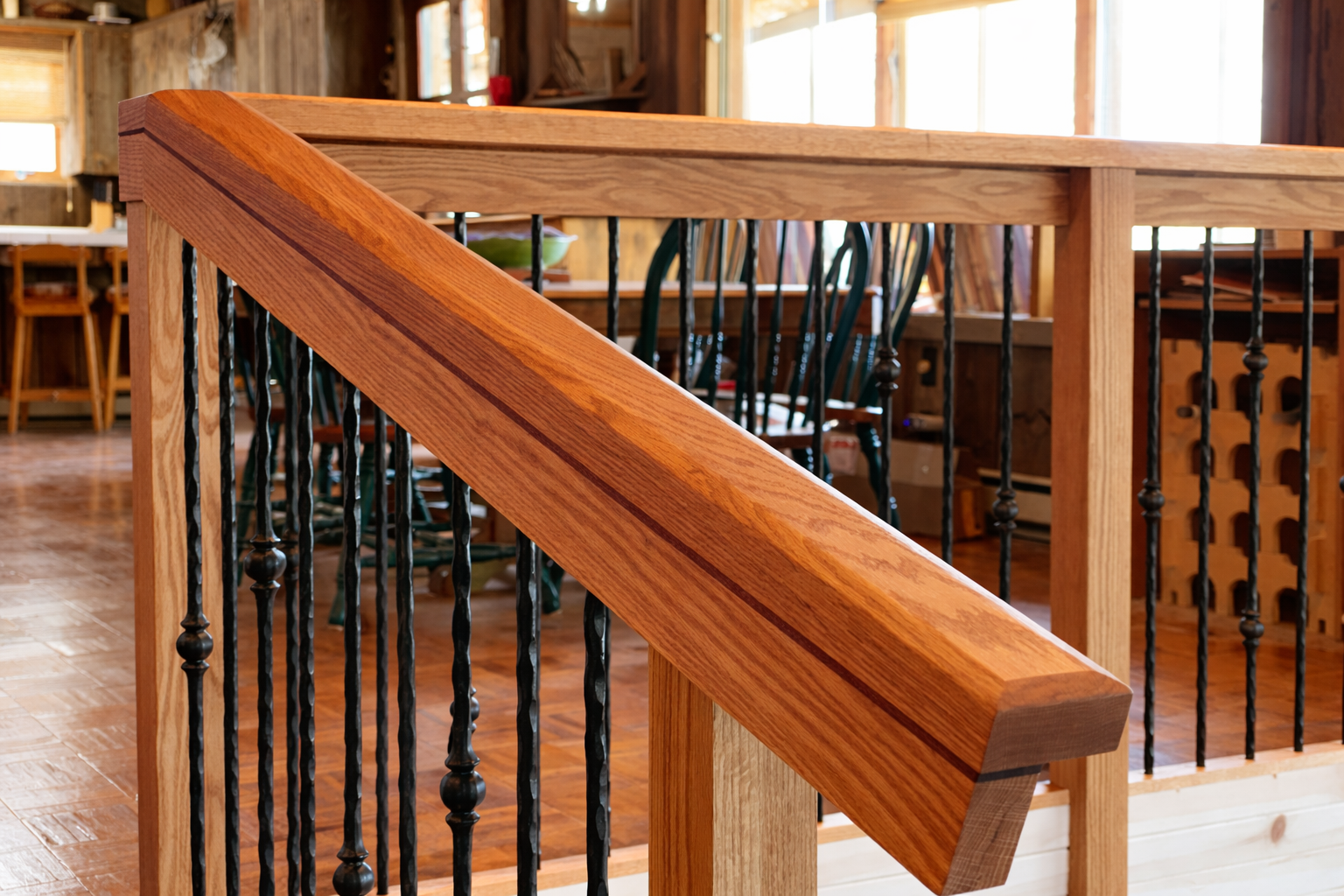 Custom Stair and railing build out of oka wood renovation