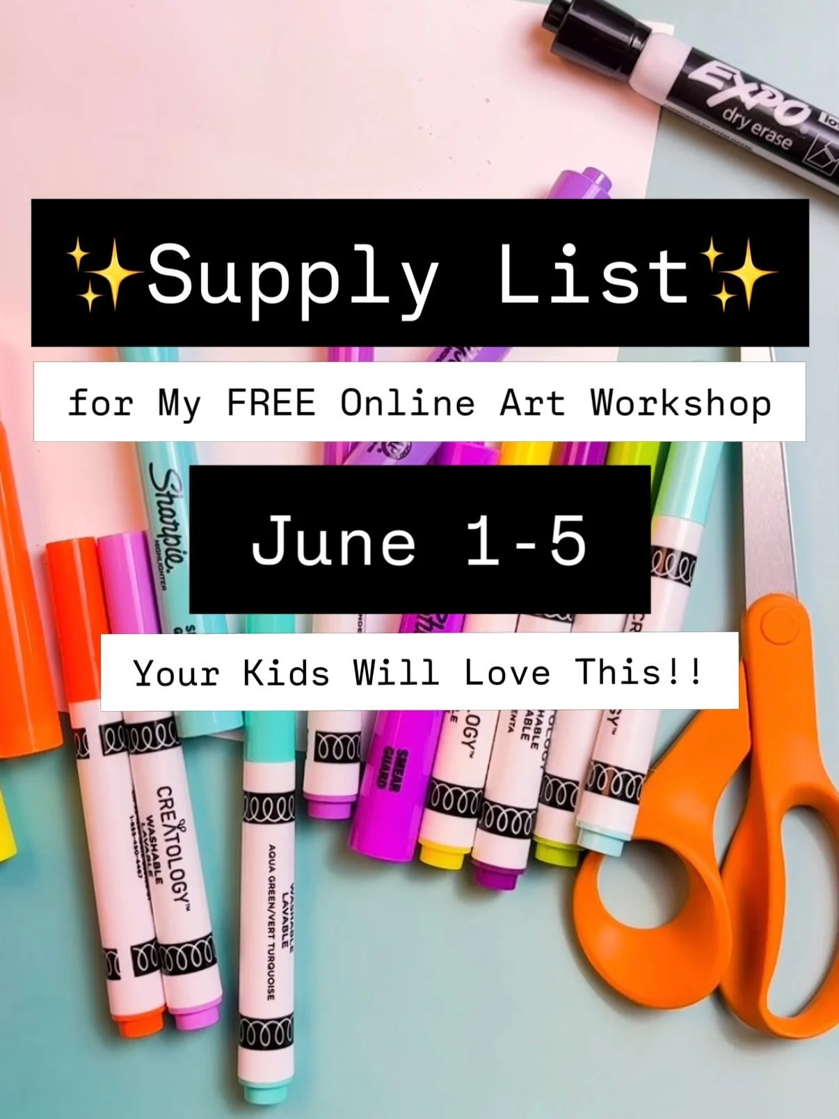 FREE Online Art Workshop for Kids 🎨 Using Supplies You Already Have

Comment WORKSHOP and I&rsquo;ll send you the sign-up link! 💛 FREE online art workshop for kids, families, teachers, and creative adults starts June 1-5! 🎨✨

I&rsquo;ll be teachin