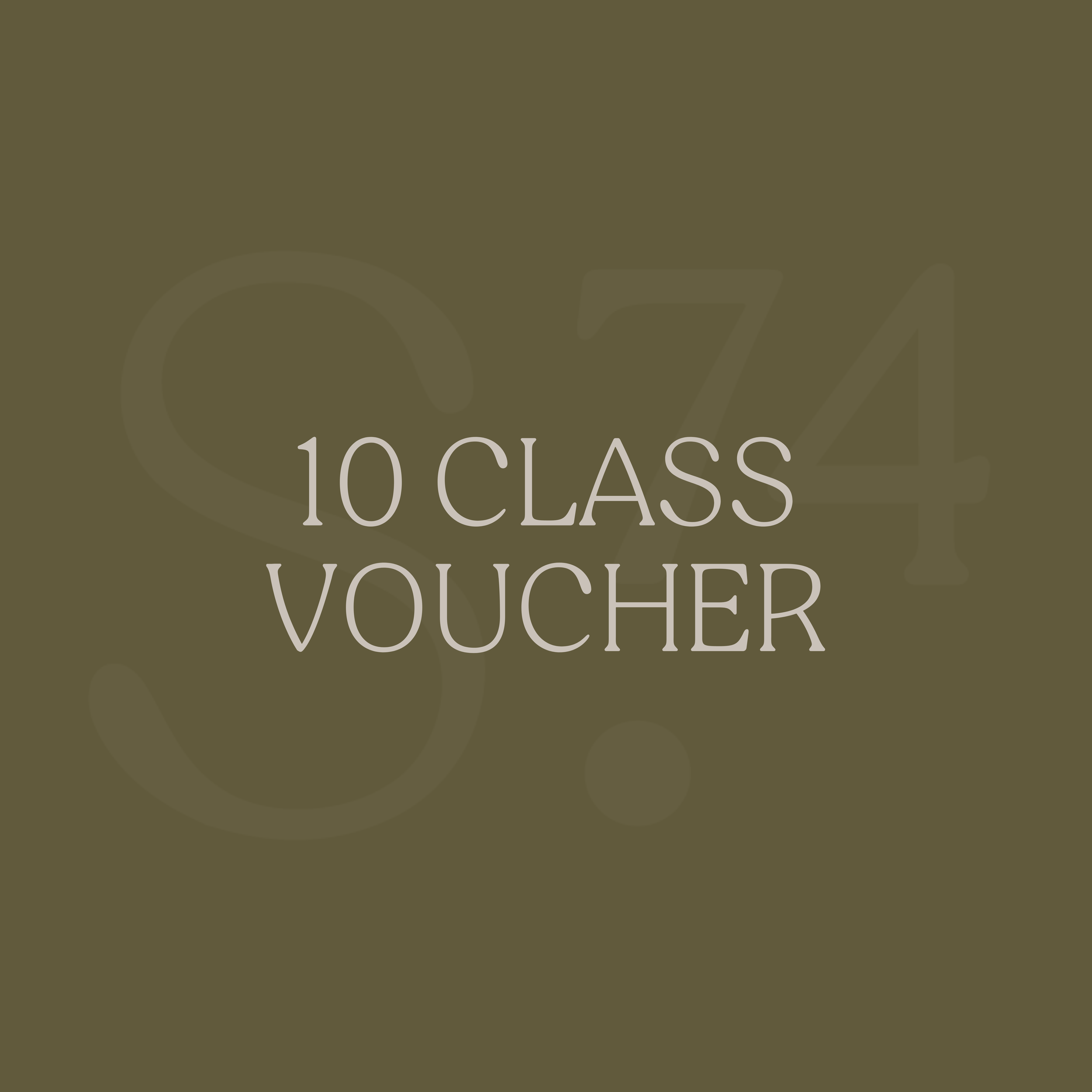A gift voucher for Studio 74 Pilates, offering a 10 class pack for $270, with the tagline: Power. Performance. Pilates.