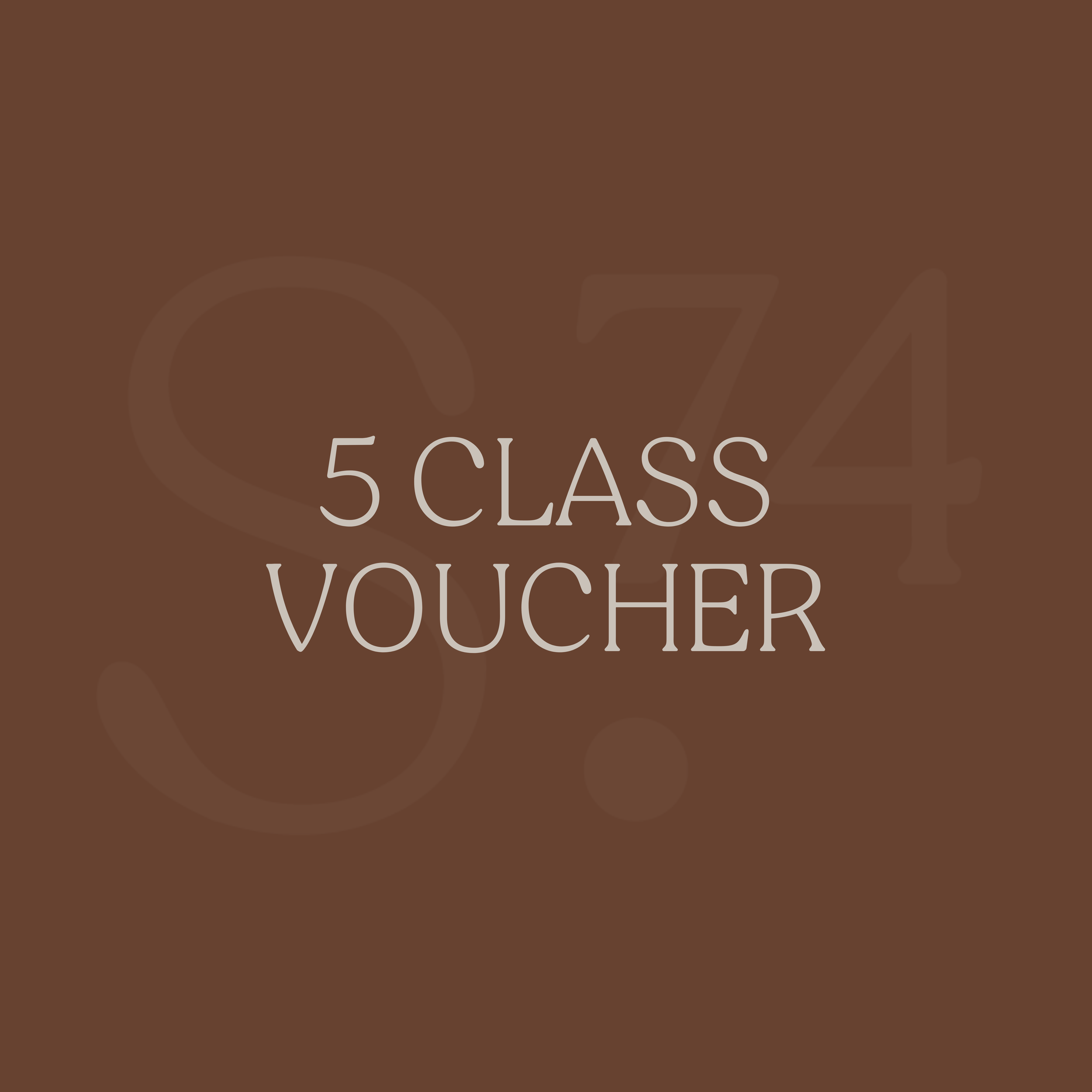 Gift voucher for Studio 74 Pilates, 5 class pack, $135, with the slogan "Power. Performance. Pilates."