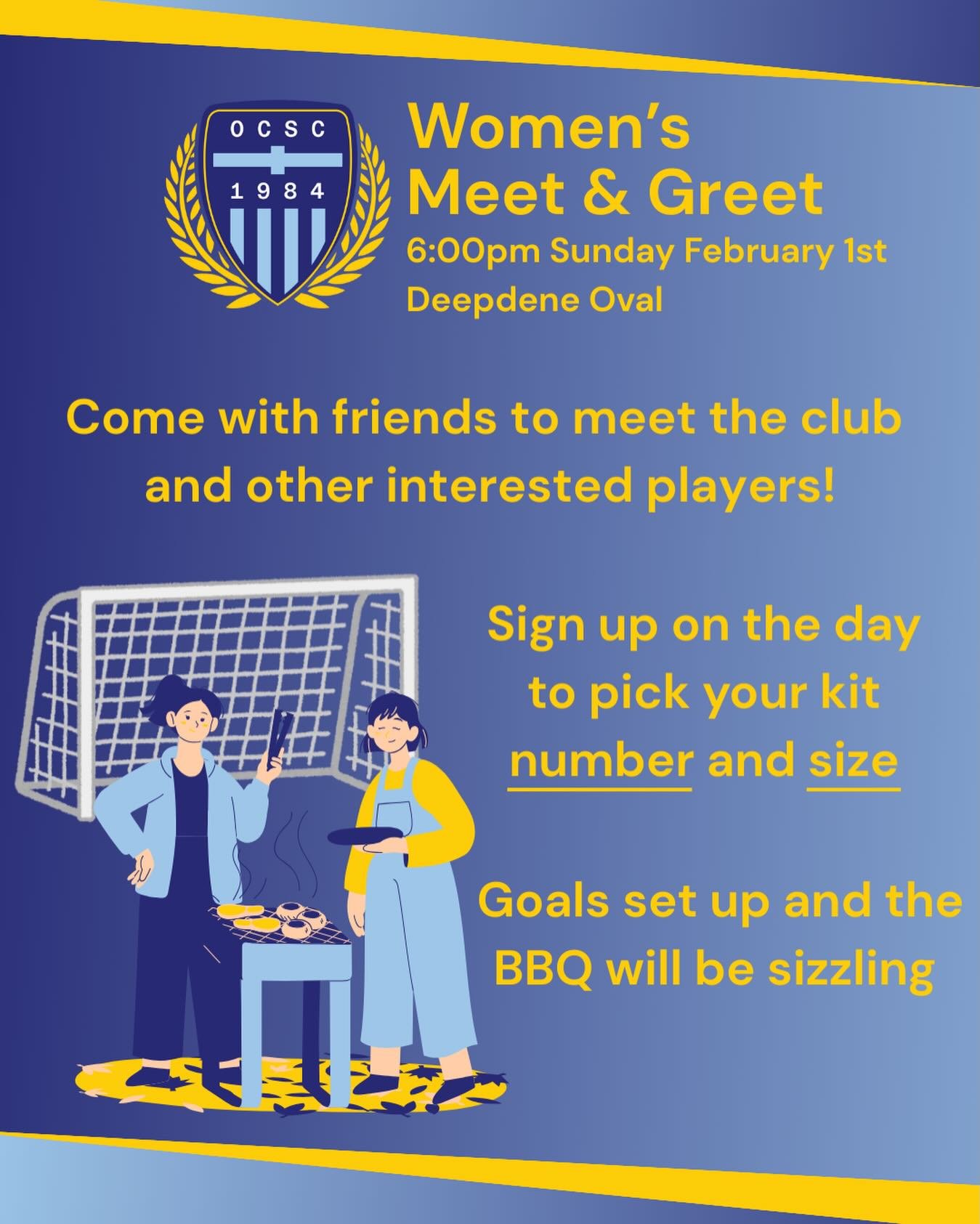Thinking about playing football this season? 

Come down to our Women&rsquo;s Meet &amp; Greet, get to know the club and other like-minded players 👋⚽️

📅 Sunday 1st February
⏰ 6:00pm
📍 Deepdene Oval

Bring a friend and enjoy a relaxed evening with