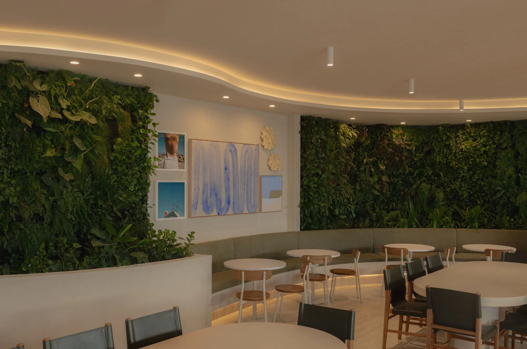 Wellness lounge space designed for connection and post-workout recovery