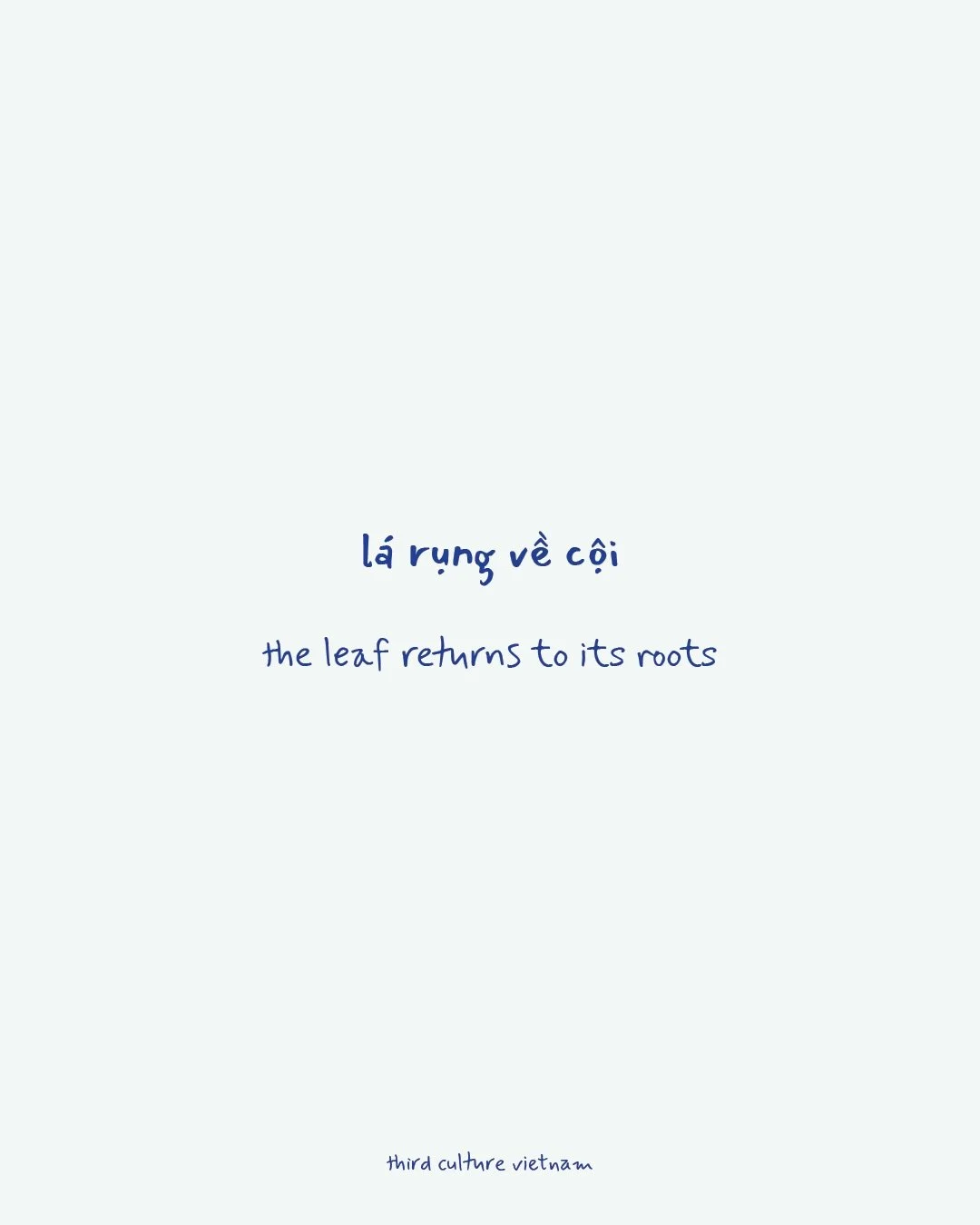 L&aacute; rụng về cội, nước chảy về nguồn.

The falling leaf returns to its roots. The water returns to its source.

For many of us, returning is about more than a place. It is about understanding where we come from, reconnecting with our roots, and 