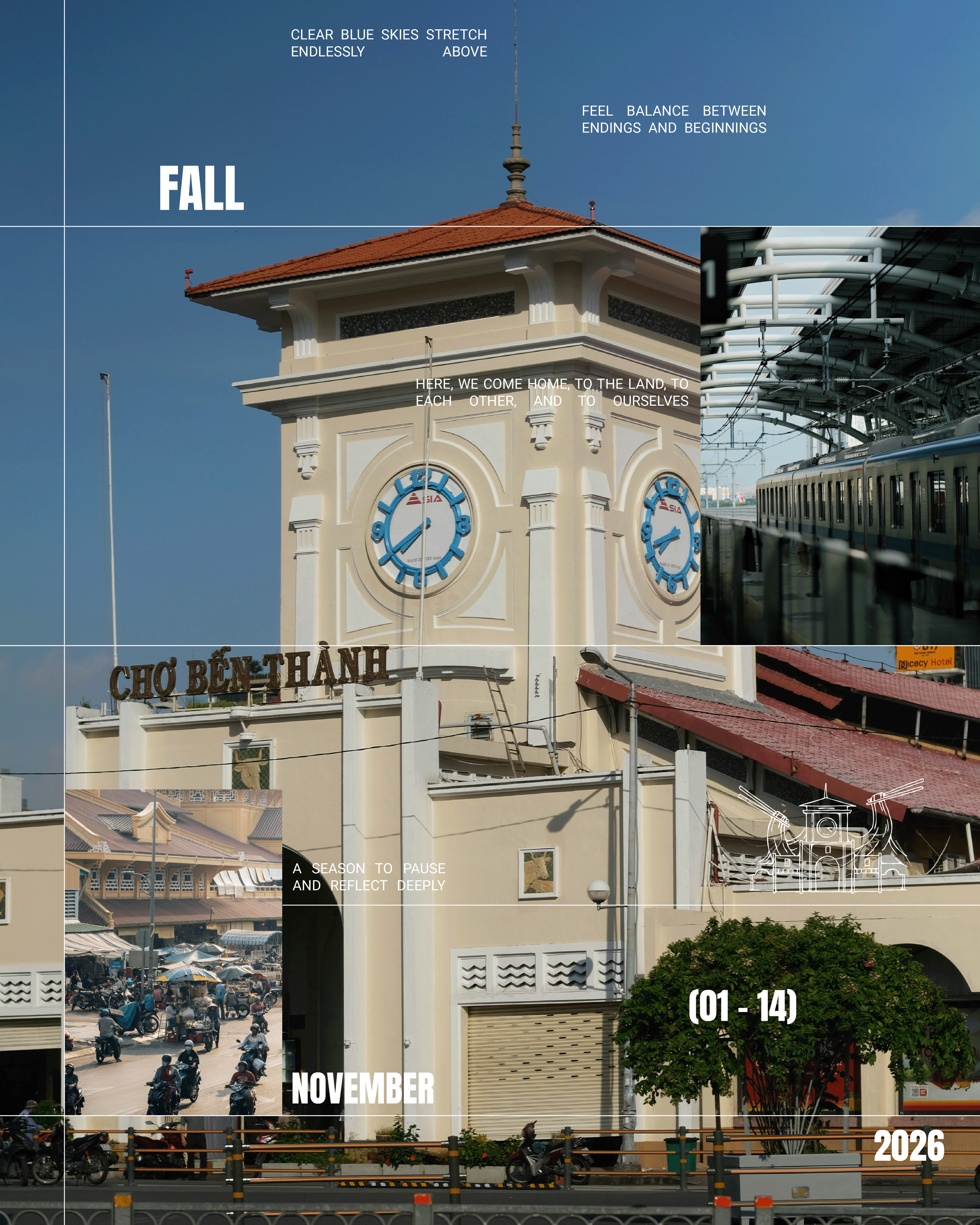Modern rectangular building with wood and white exterior, large window showing two people inside, surrounded by green plants, mountains in background.