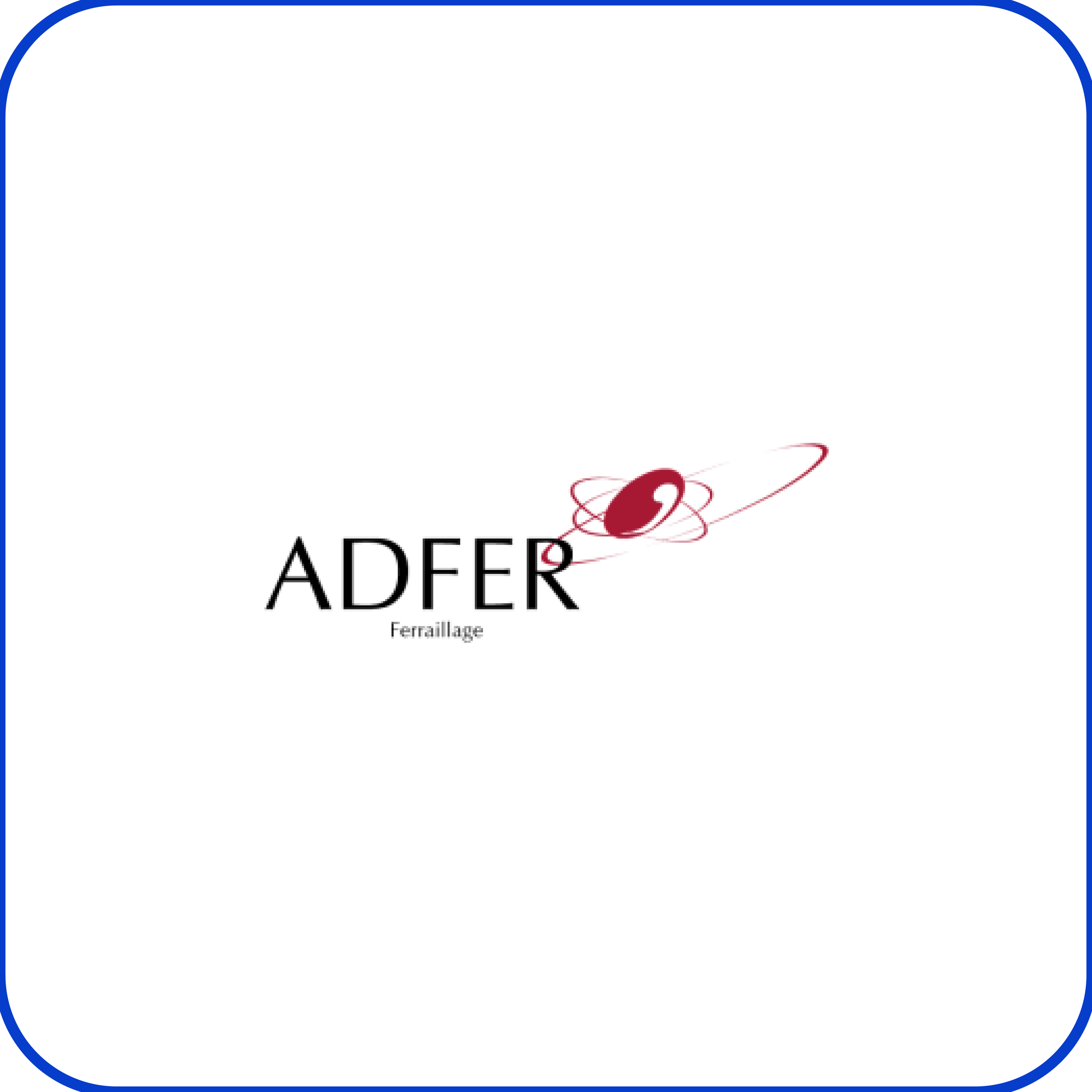 Logo avec le texte 'ADFER' et une illustration d'une orbite rouge autour d'une tache noire, en dessous le mot 'Ferroillage'.