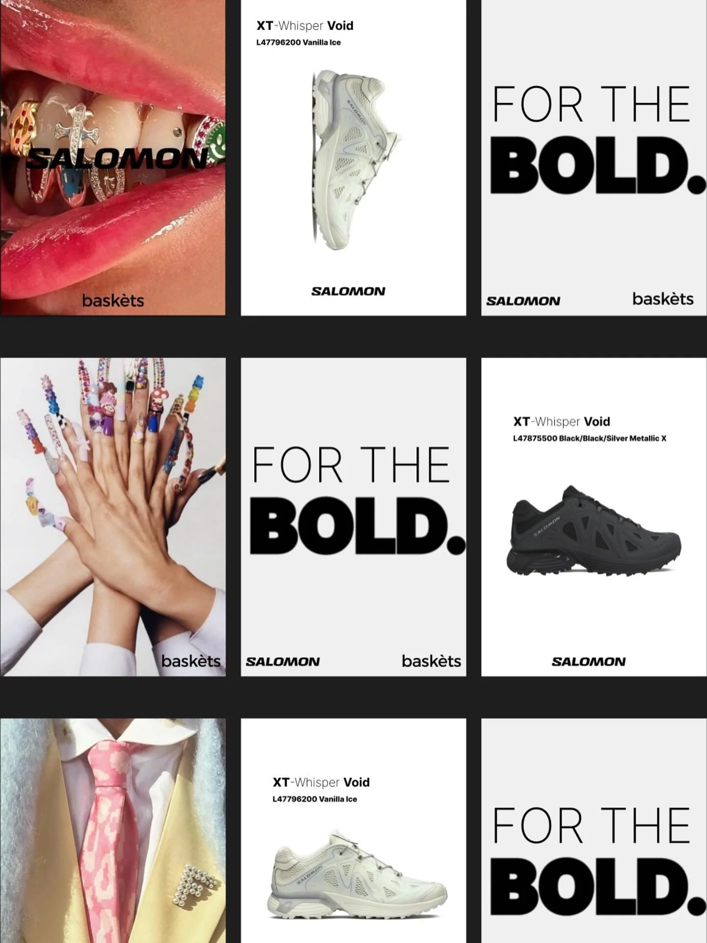 Spec work for @basketsstores X @salomon 

The briefing, simple. In a male dominated field, Salomon brings their new XT-WHISPER VOID to her. The brave one who dares to stand out. 

That&rsquo;s why we launched &lt;&lt; FOR THE BOLD &gt;&gt;, using art