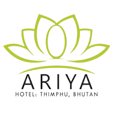 Logo of Ariya Hotel in Thimphu, Bhutan with a stylized green lotus flower design.