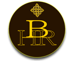 Black circular logo with gold Celtic knot design at the top and the letters 'BHR' in gold, with 'B' and 'H' in a larger font.