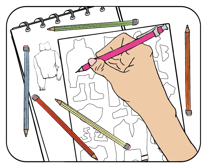 draw inside the stencil left by the piece of clothing or accessory