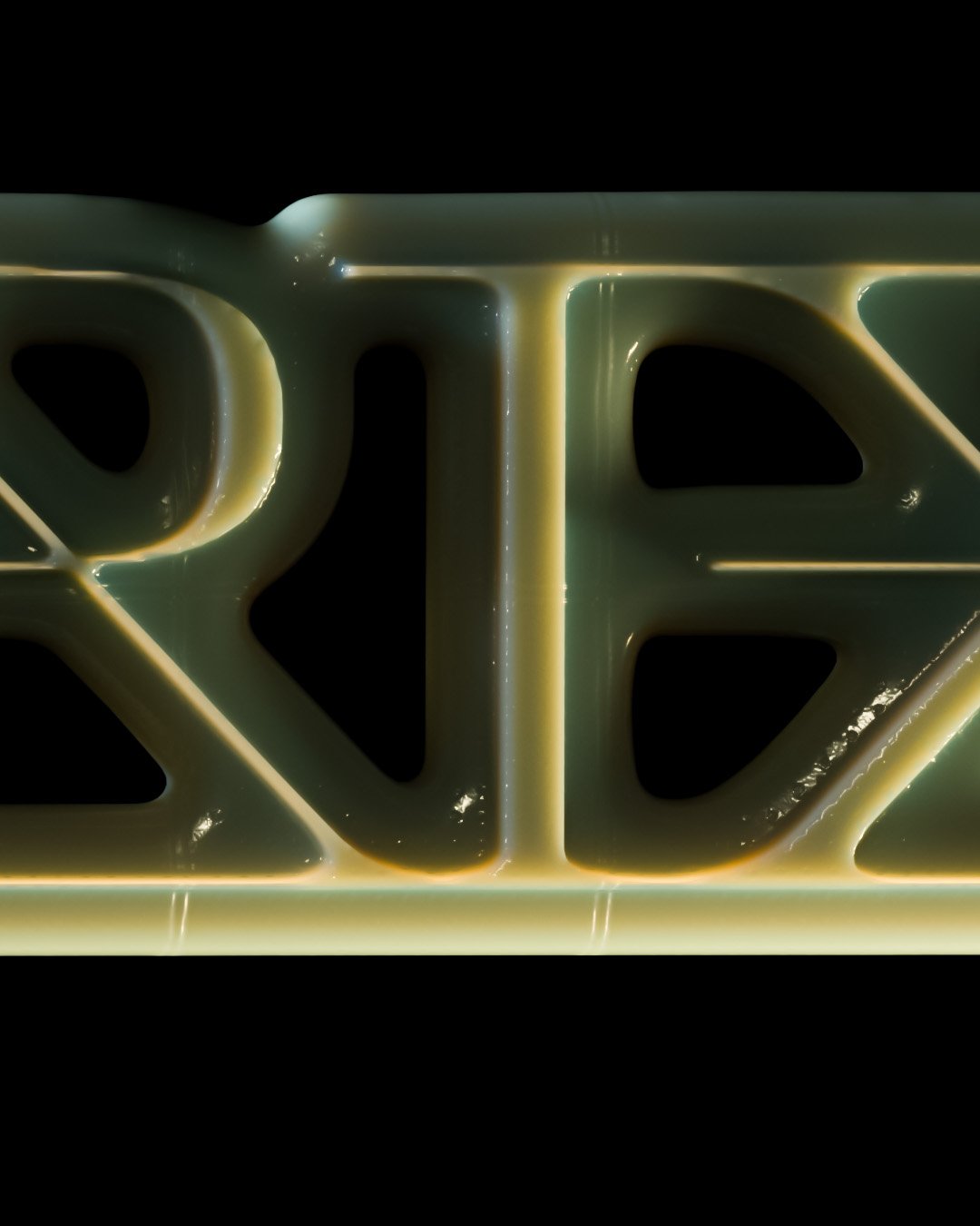 Close-up of 3D green plastic text on black background