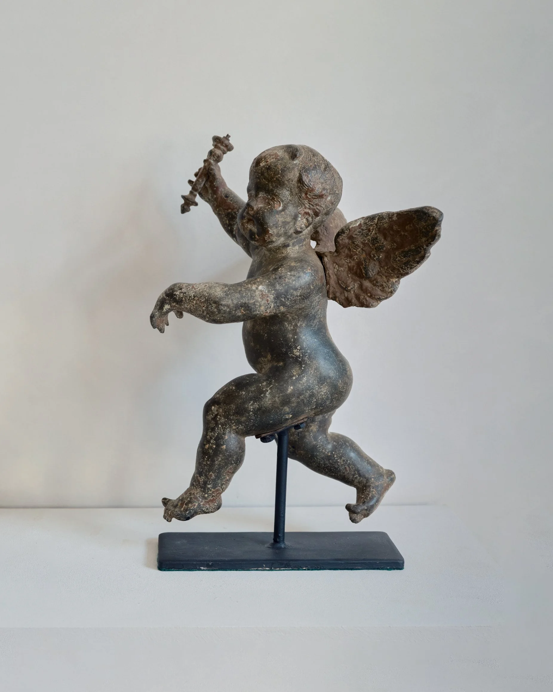Cast Iron Figure of a Winged Cherub, 19th Century