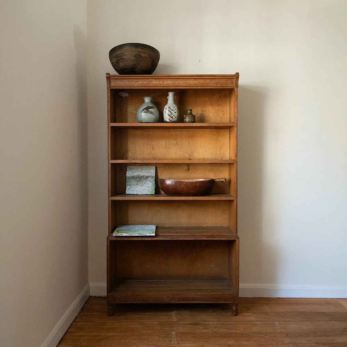 Pair of Oak Open Bookcases by Heal’s, retailed by Minty, Oxford, circa 1935