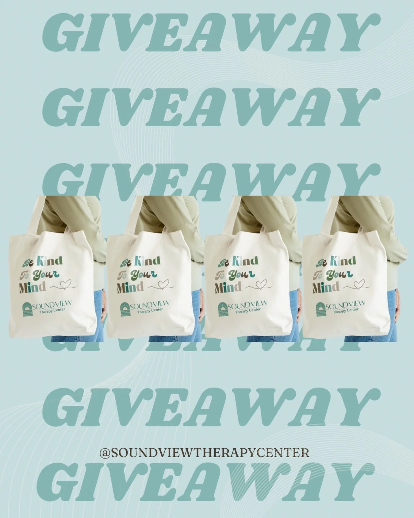 🎁🎁🎁 HOLIDAY GIVEAWAY!!!

To celebrate 1 year of STC this holiday season, I&rsquo;m giving away FOUR &ldquo;Be Kind to Your Mind&rdquo; totes!

To enter, be sure to follow both @jennahickeylicsw &amp; 
@soundviewtherapycenter 

Like &amp; comment &