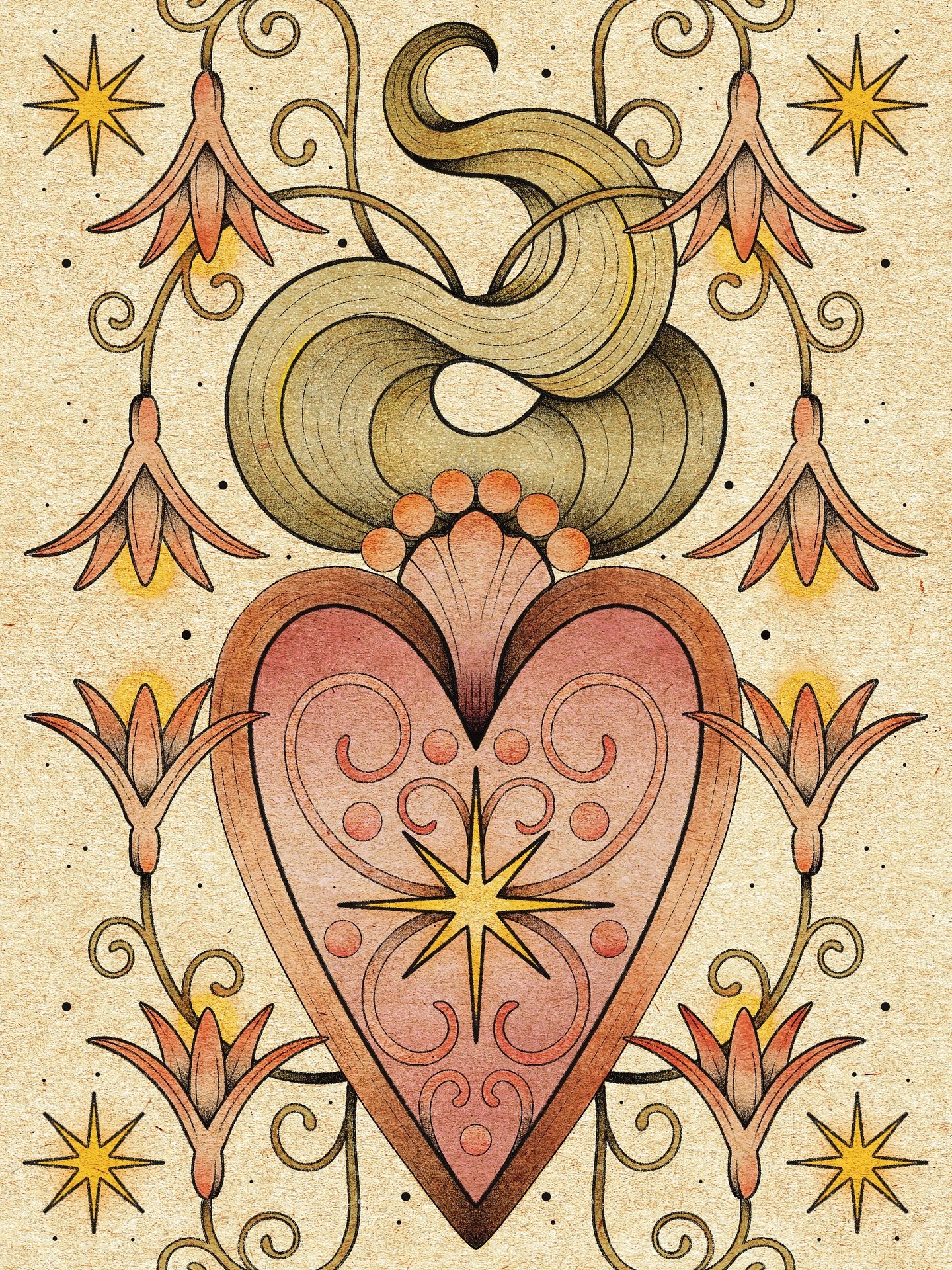 Nouvelle illustration 🖤 

✨Le c&oelig;ur sacr&eacute; y rayonne comme un talisman ancien, veillant doucement sur celles et ceux qui s&rsquo;attardent &agrave; le contempler..✨

J&rsquo;esp&egrave;re que cette illustration vous plaira autant que j&rs