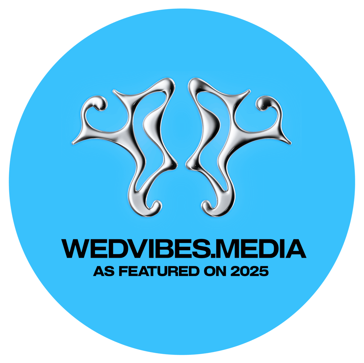 Ein Runder kreis in blau mit dem Logo von WedVibes.