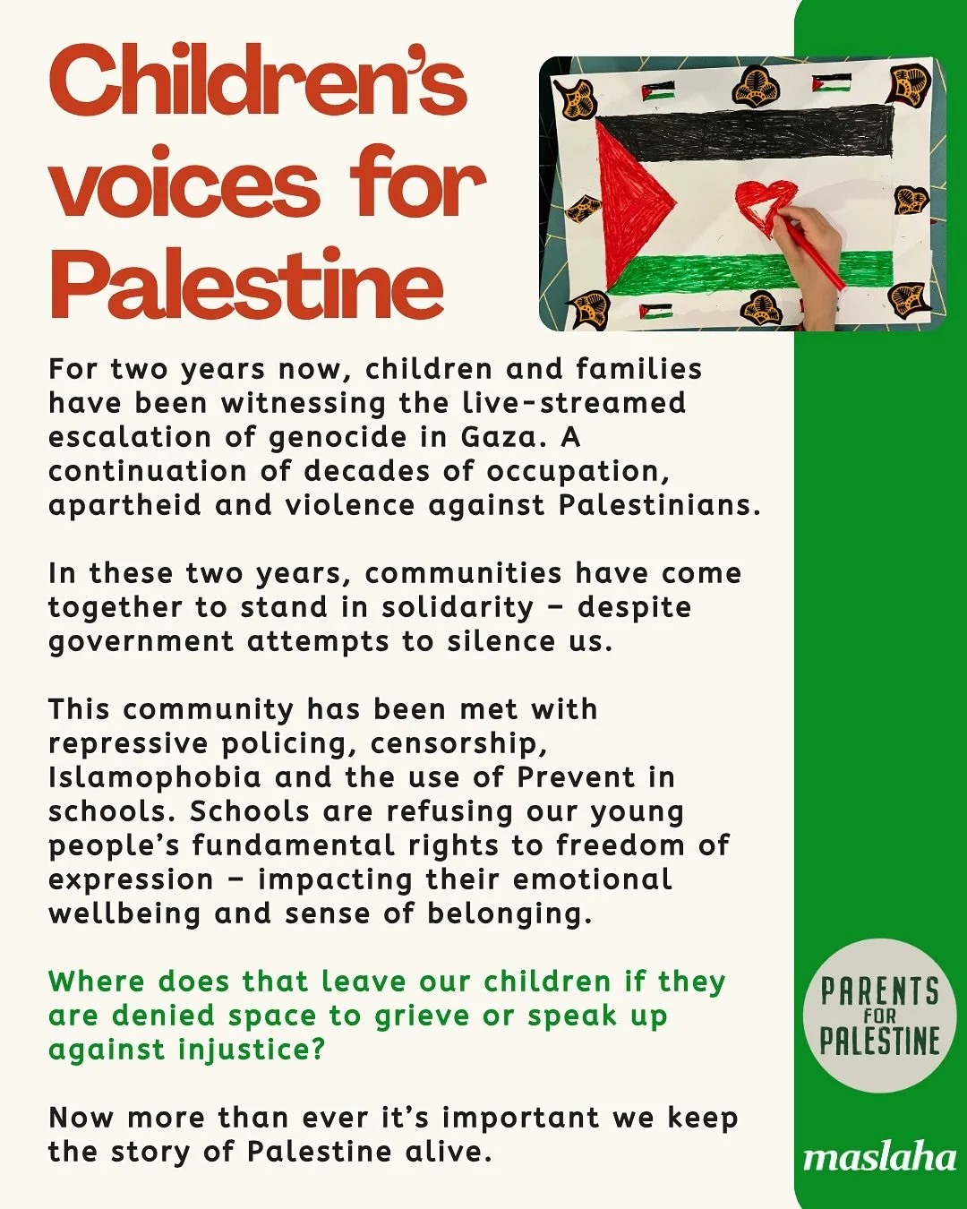 Many families want to support their children to show solidarity with Palestine in school, but worry about them getting into trouble or don&rsquo;t know how to approach the school.

This guidance can help you support your child&rsquo;s voice and their