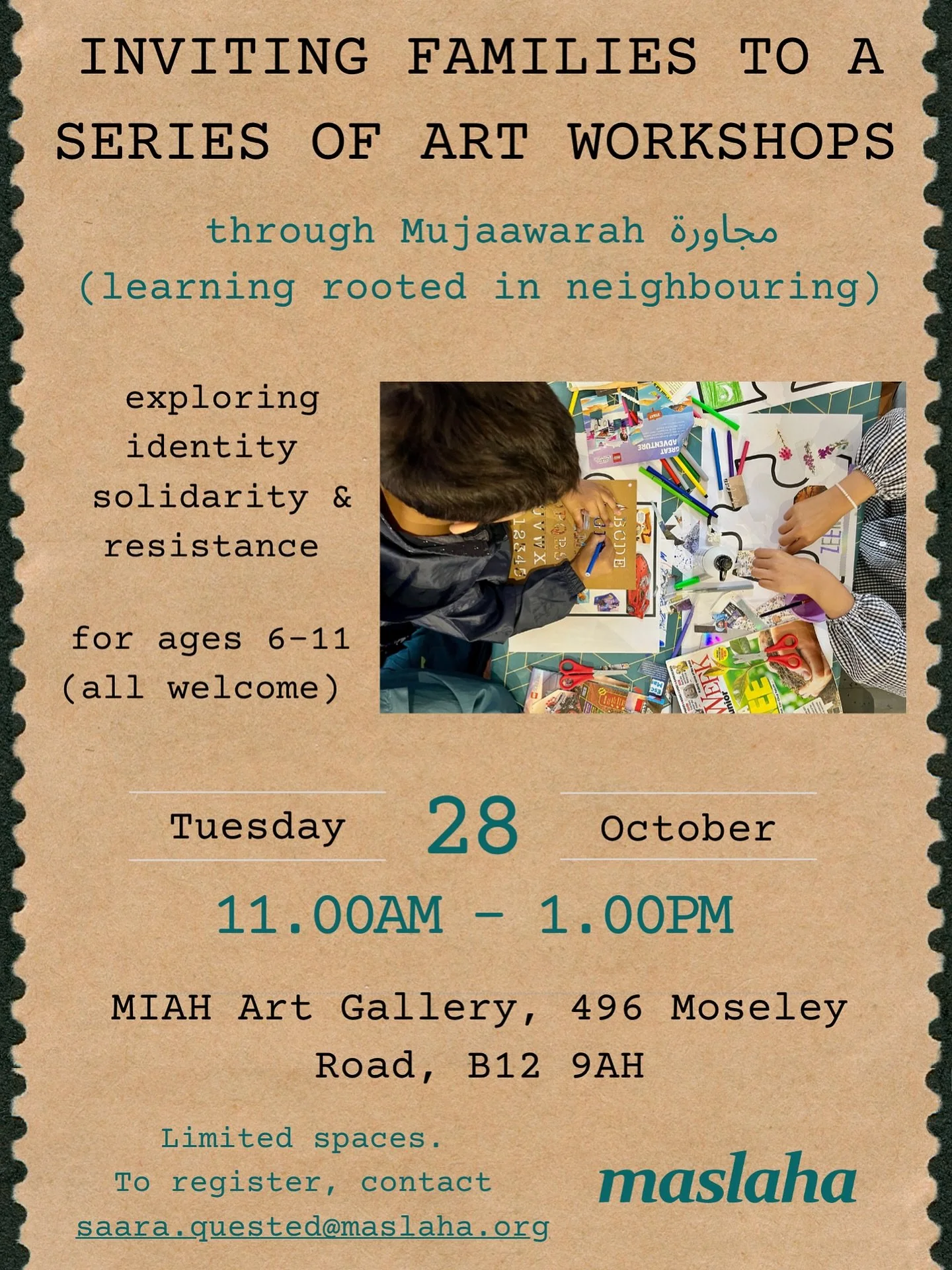Join us for another art session in Birmingham - a space for parent/carers and children to work alongside each other and explore themes of resistance, solidarity and identity as a way to counter the censorship and policing of marginalised communities 