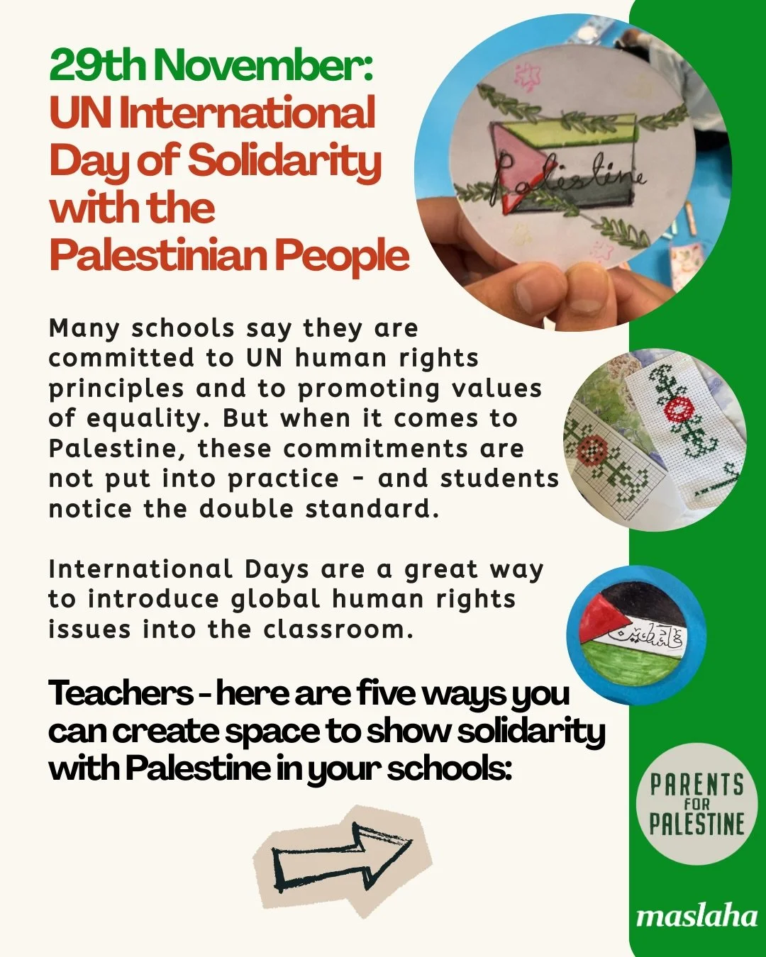 29th November is the UN International Day of Solidarity with the Palestinian People - and an opportunity to create space for children to learn about Palestine. International Days are a great way to introduce global human rights issues into the classr