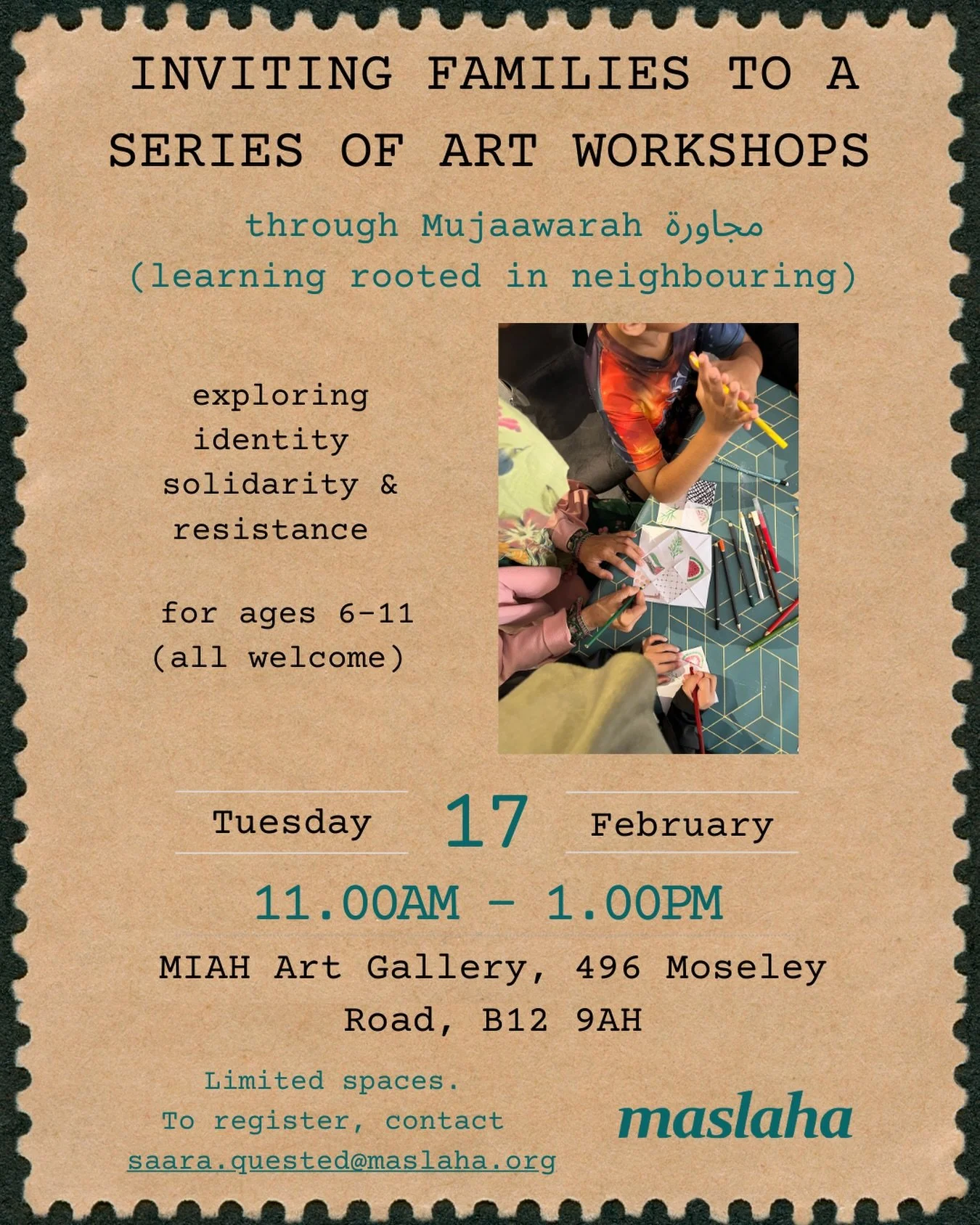 Join us for another art session in Birmingham - a space for parent/carers and children to work alongside each other and explore themes of resistance, solidarity and identity as a way to counter the censorship and policing of marginalised communities 