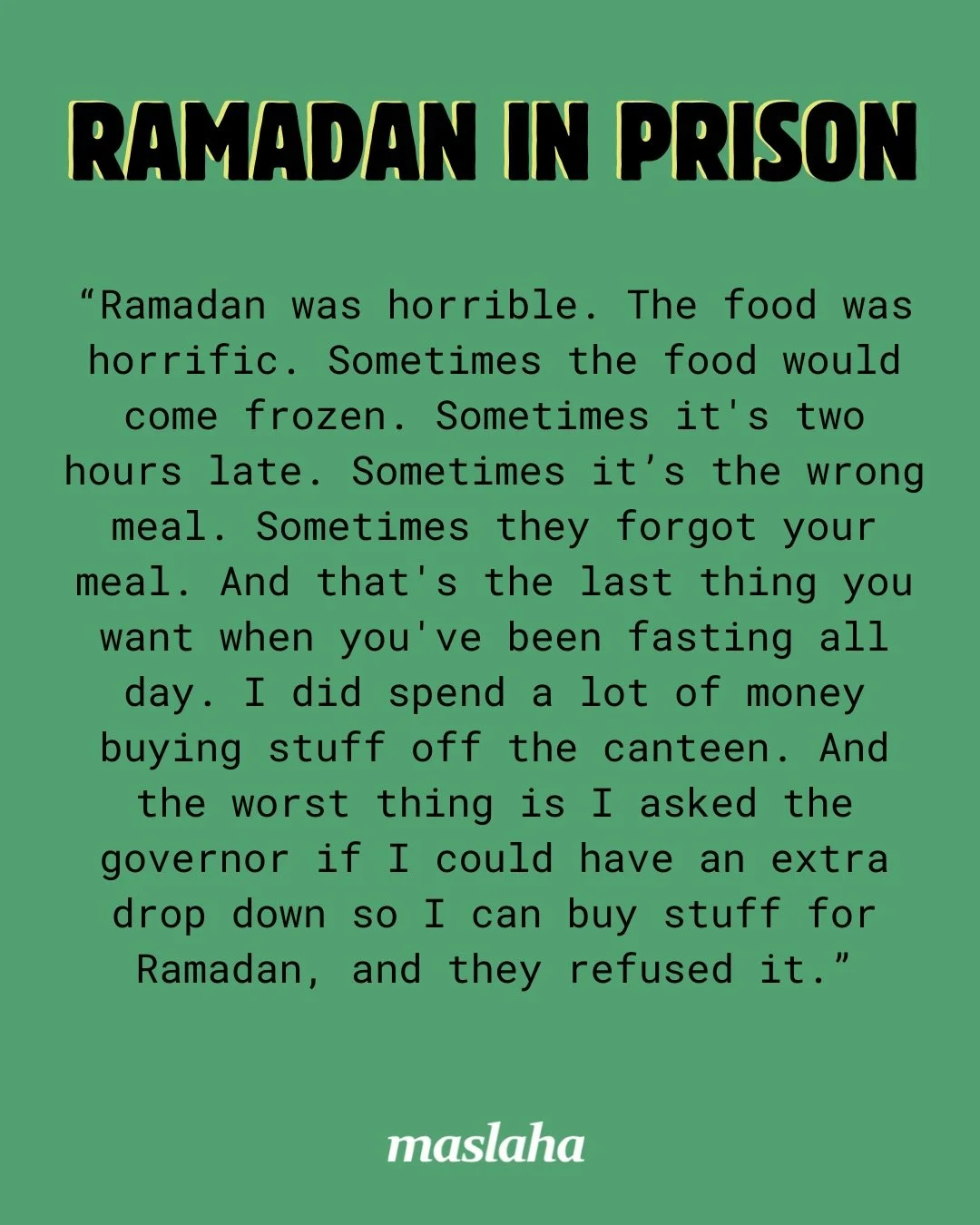 As we wish each other Ramadan Kareem, our thoughts, prayers and solidarity are with those forced to spend this holy month separated from family and community.

Many of our siblings in prison face increased discrimination, islamophobia, and mistreatme