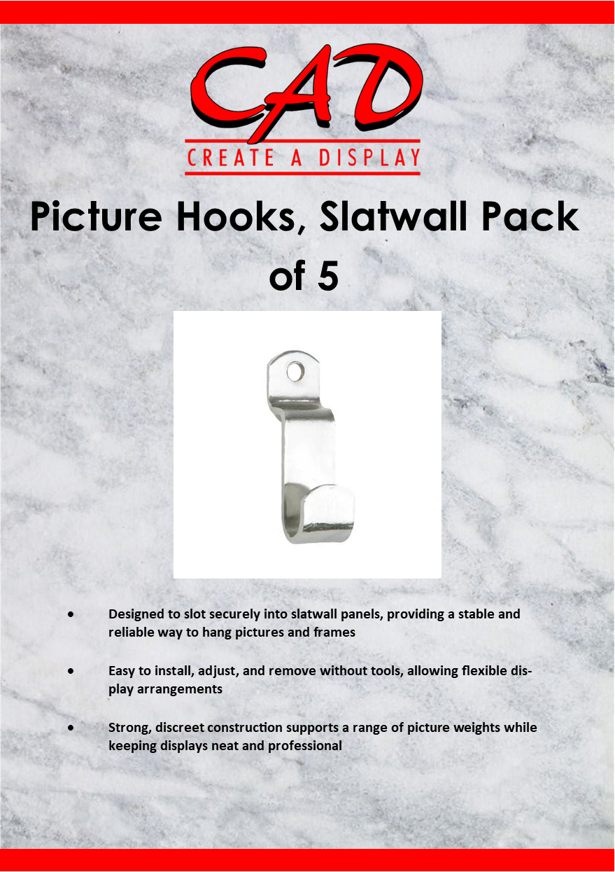 Picture Hooks, Slatwall Pack of 5
