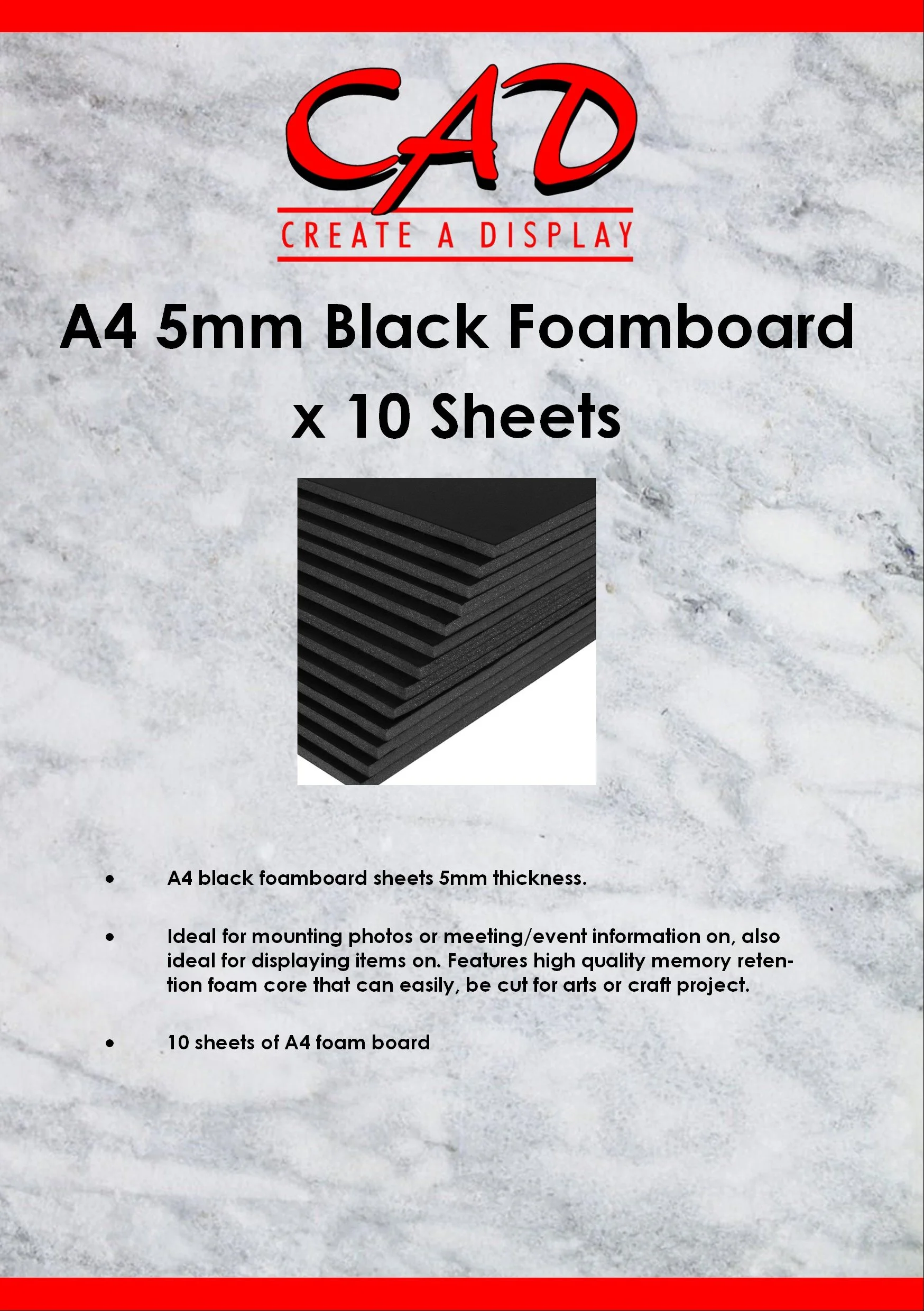 A4 5mm Black Foamboard x 10 Sheets