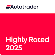 Autotrader logo with red background and white text that says 'Highly Rated 2025'.