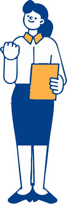 Illustration of a woman in business attire holding a folder or clipboard, smiling confidently.