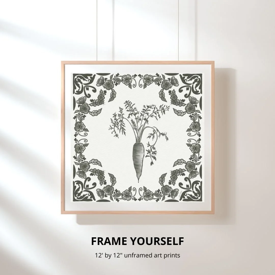 Grandmas Garden Green and White Delft Carrot No Frame