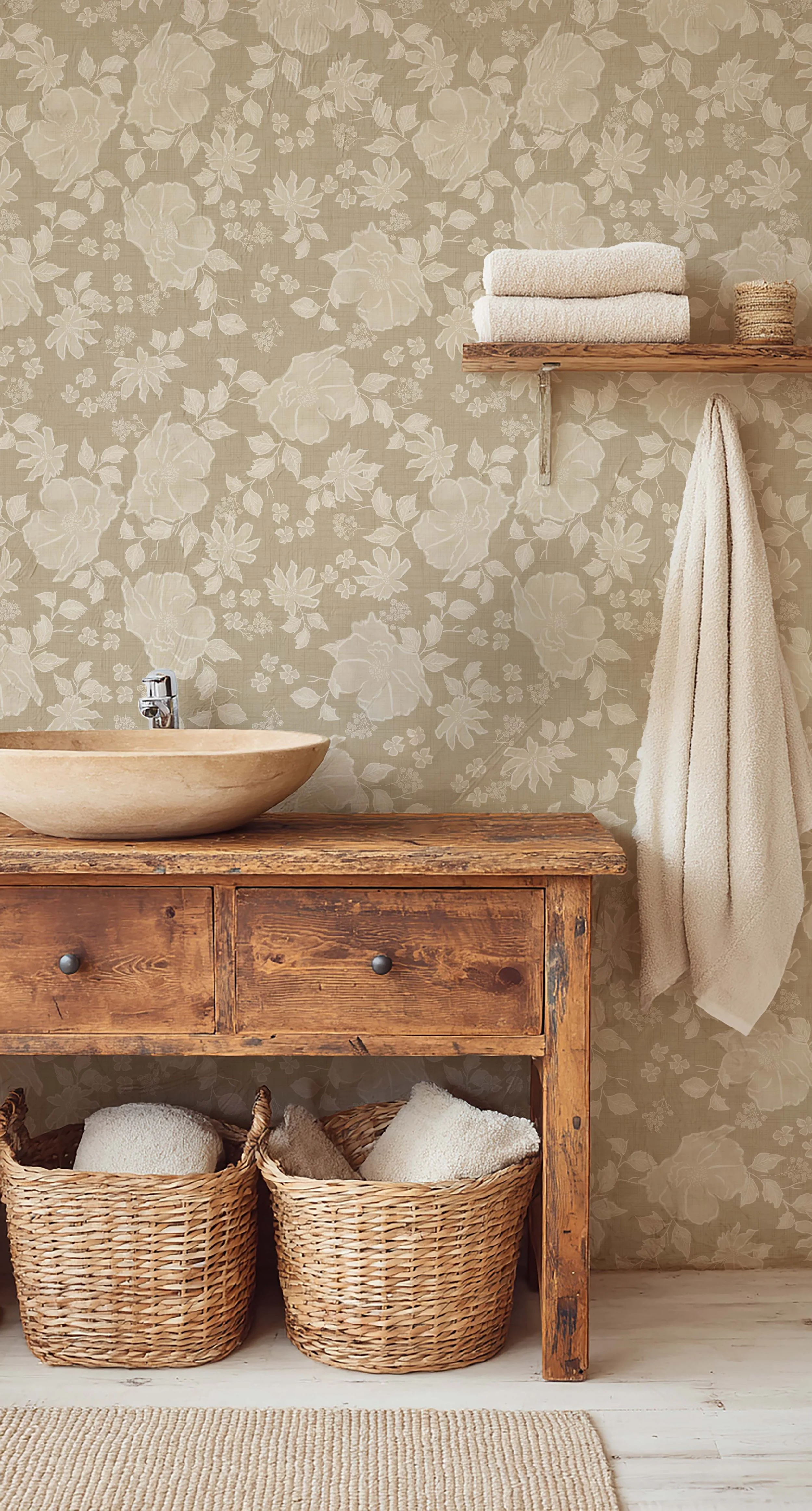 Traditional Vintage Distressed Roses in Cream and Tan