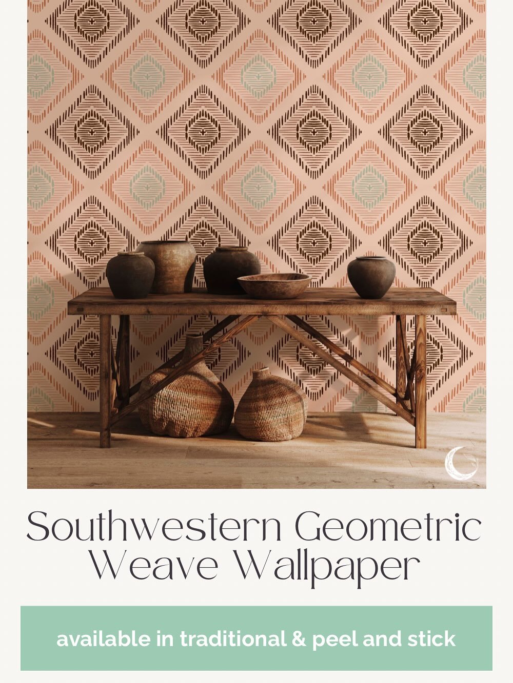 ✨New Collection Available on Etsy✨ Inspired by the beauty of a traditional Choctaw weaving pattern, this design uses textured linework to hint at natural fiber weaving. Part of the Desert Edge Wild Horses Collection, this wallpaper is available in pe