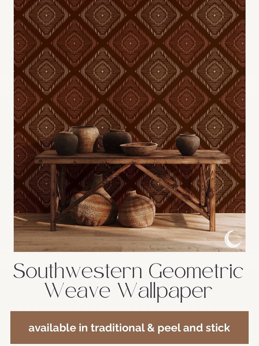 ✨New Collection Available on Etsy✨ Inspired by the beauty of a traditional Choctaw weaving pattern, this design uses textured linework to hint at natural fiber weaving. Part of the Desert Edge Wild Horses Collection, this wallpaper is available in pe