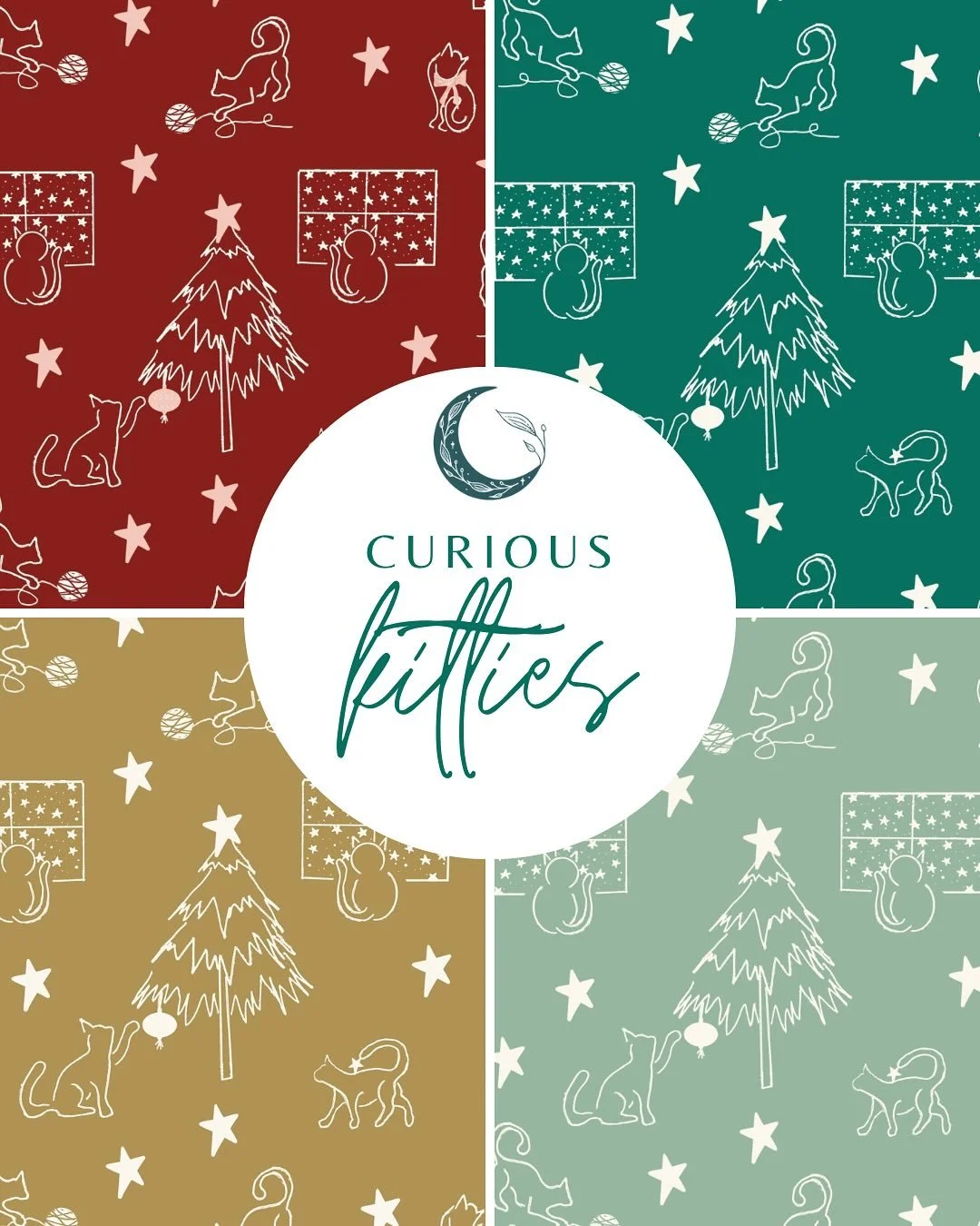 For all the cat lovers out there! Curious Kitties Christmas with lots of coordinating stars, stripes, and holly! #christmas #holidaywrapping #holidays #catchristmas #holidayfabric