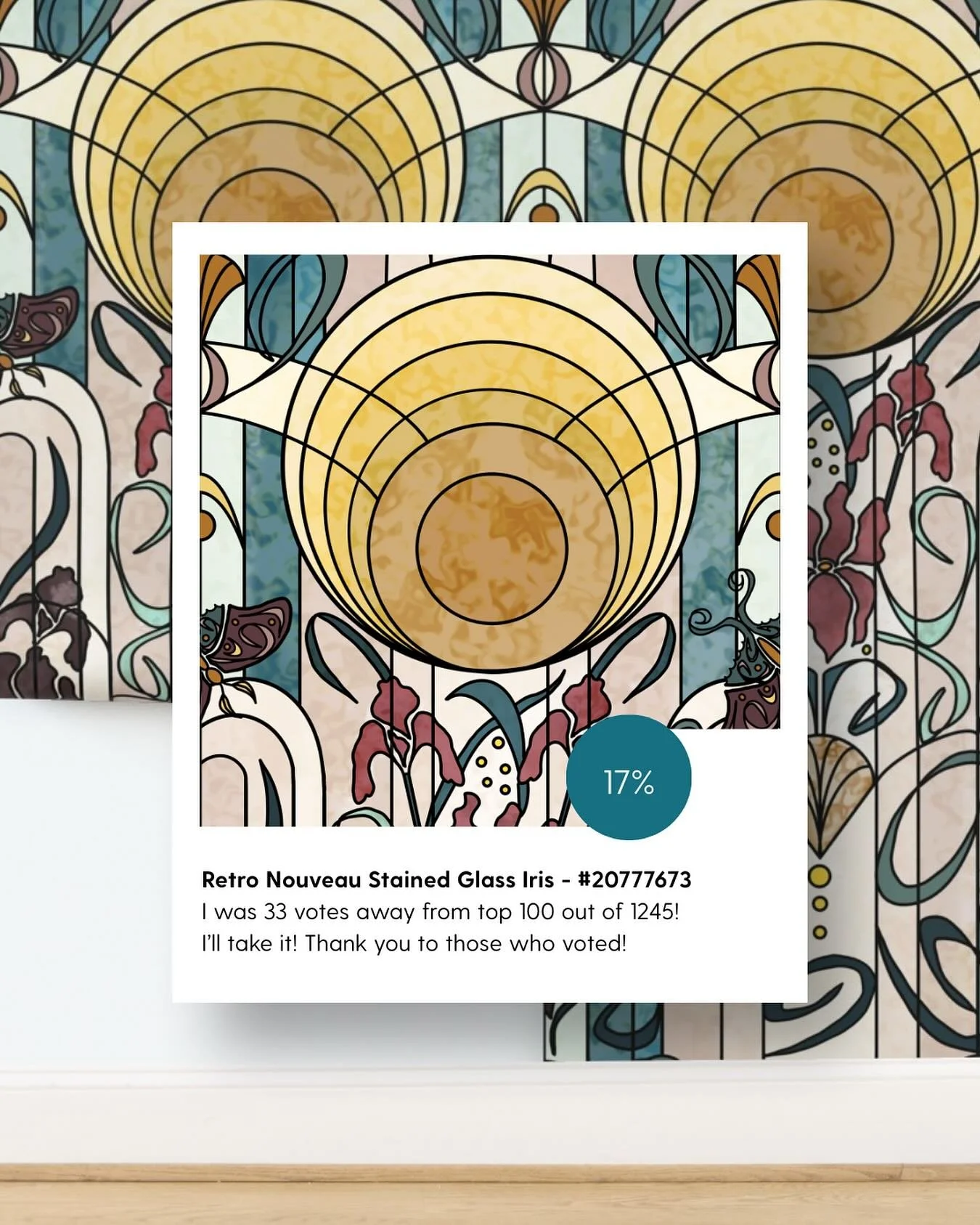 This is the closest I&rsquo;ve gotten to the top 100 in a @spoonflower design challenge! I placed in the 17th percentile (224 out of 1245) and received 169 likes! Thank you for your support! I really loved figuring this design out! A collection in pr