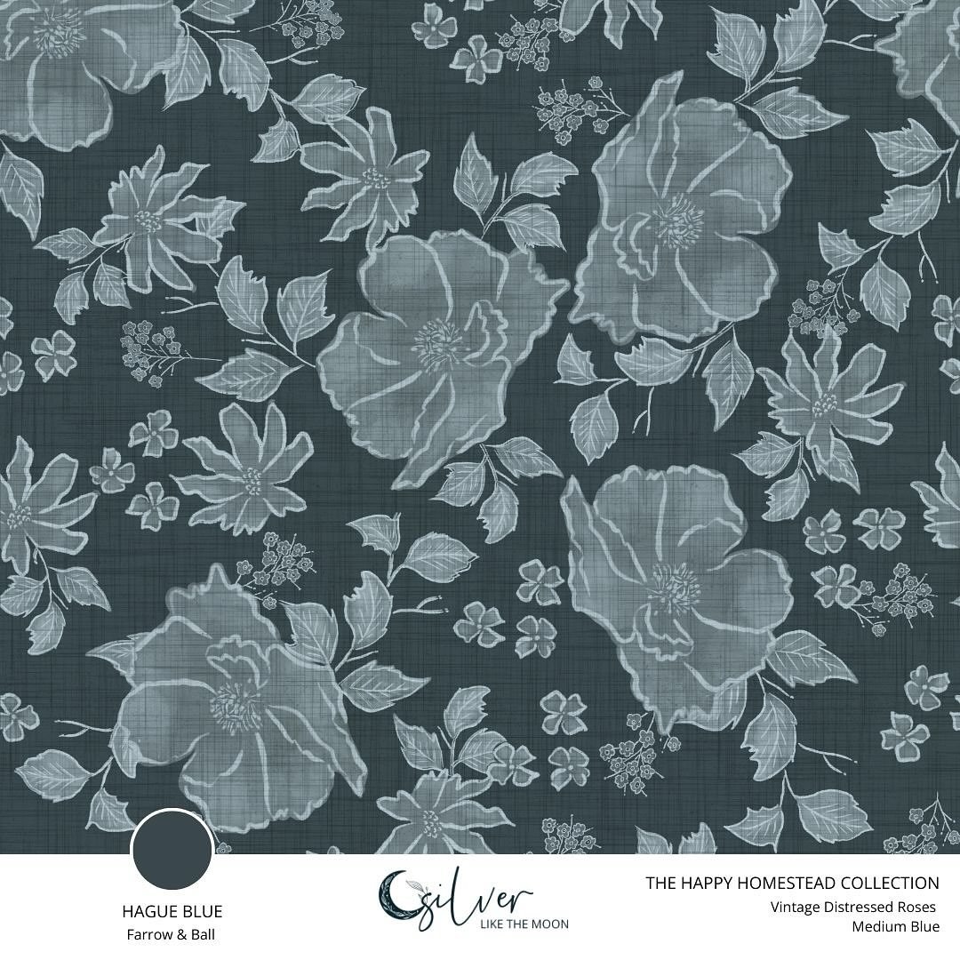 No happy homestead would be complete without a beautiful rose garden. These distressed vintage roses are meant to bring an aged sophistication to any space. Available in same muted soft colors as wallpaper and fabric. #surfacepatterndesign #silverlik