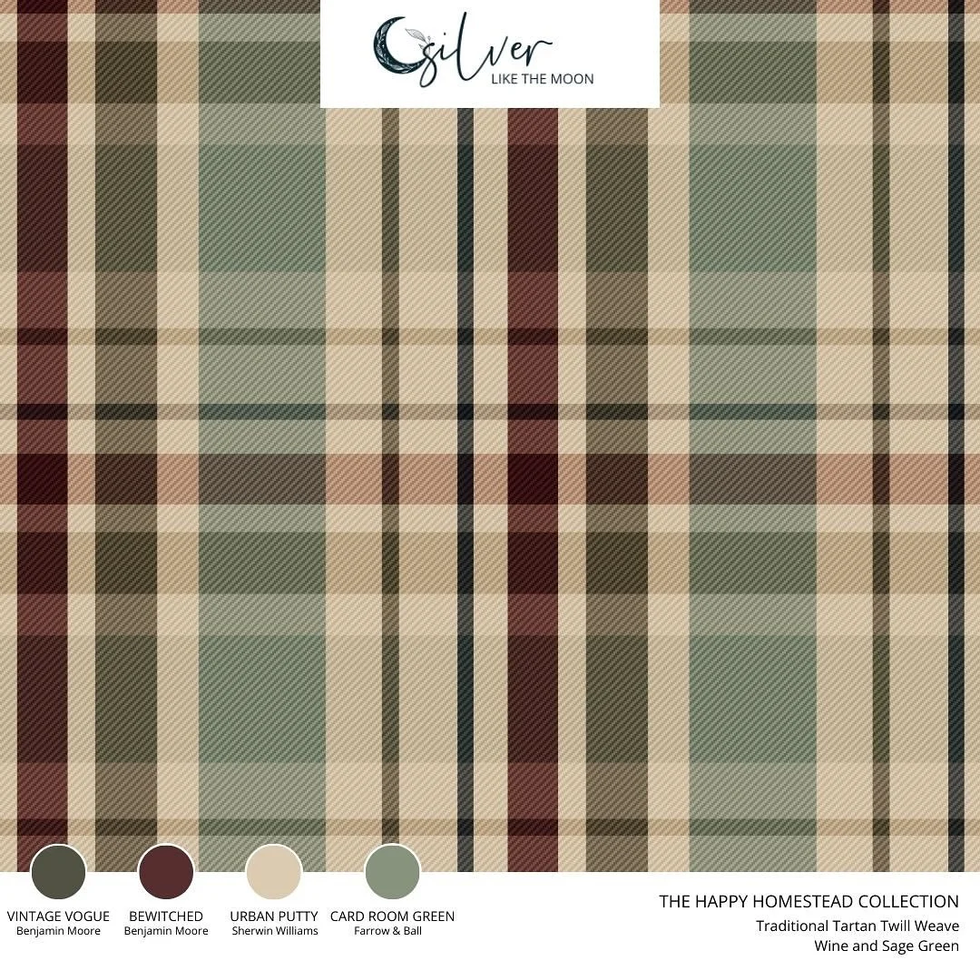Simple, classic tartans in muted earth tones never go out of style. These layer perfectly with anything from The Happy Homestead Collection and are coordinated with beautiful array of paints from @benjaminmoore @sherwinwilliams and @farrowandball. In