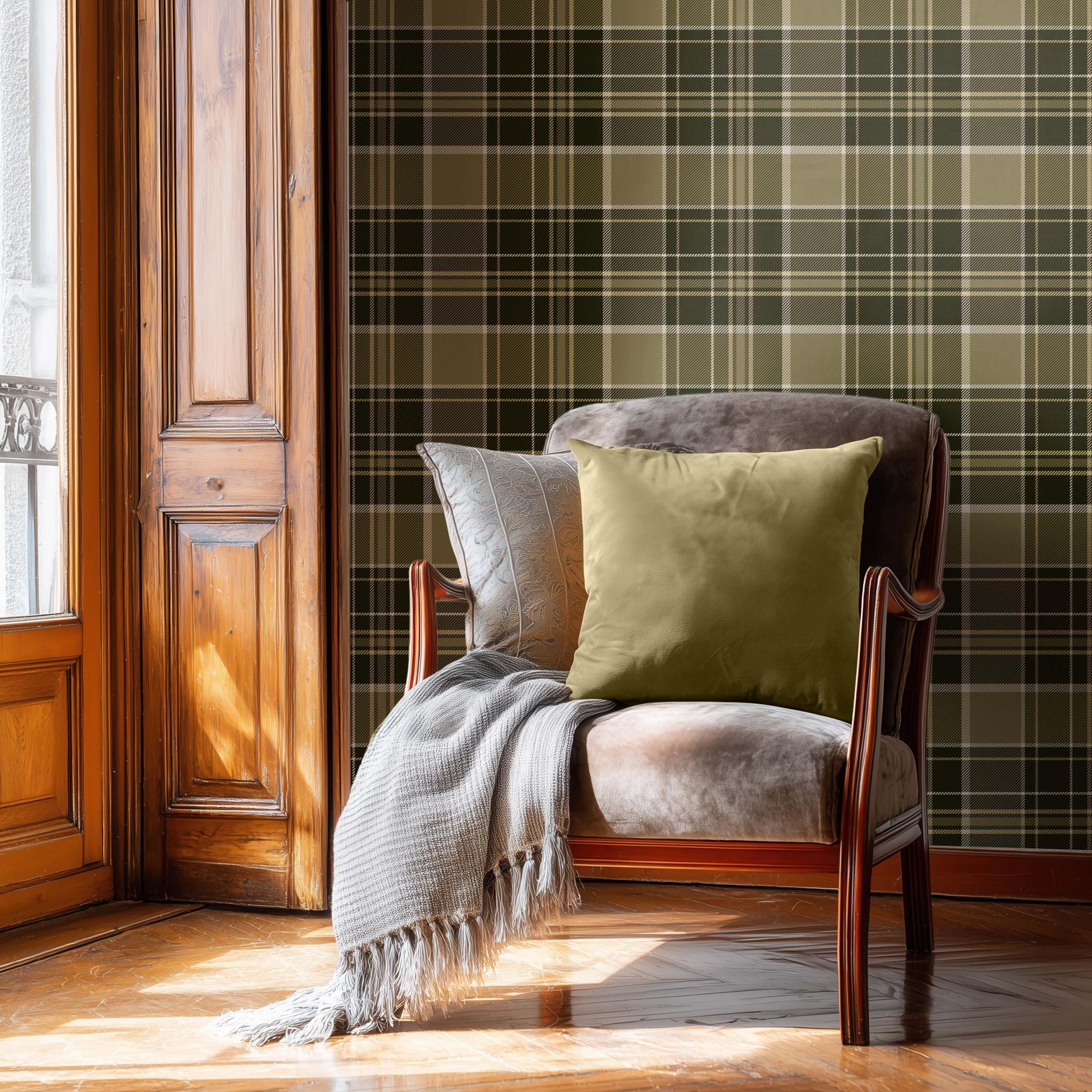Heritage Plaid Tartan Twill in Olive Green and Ochre Gold