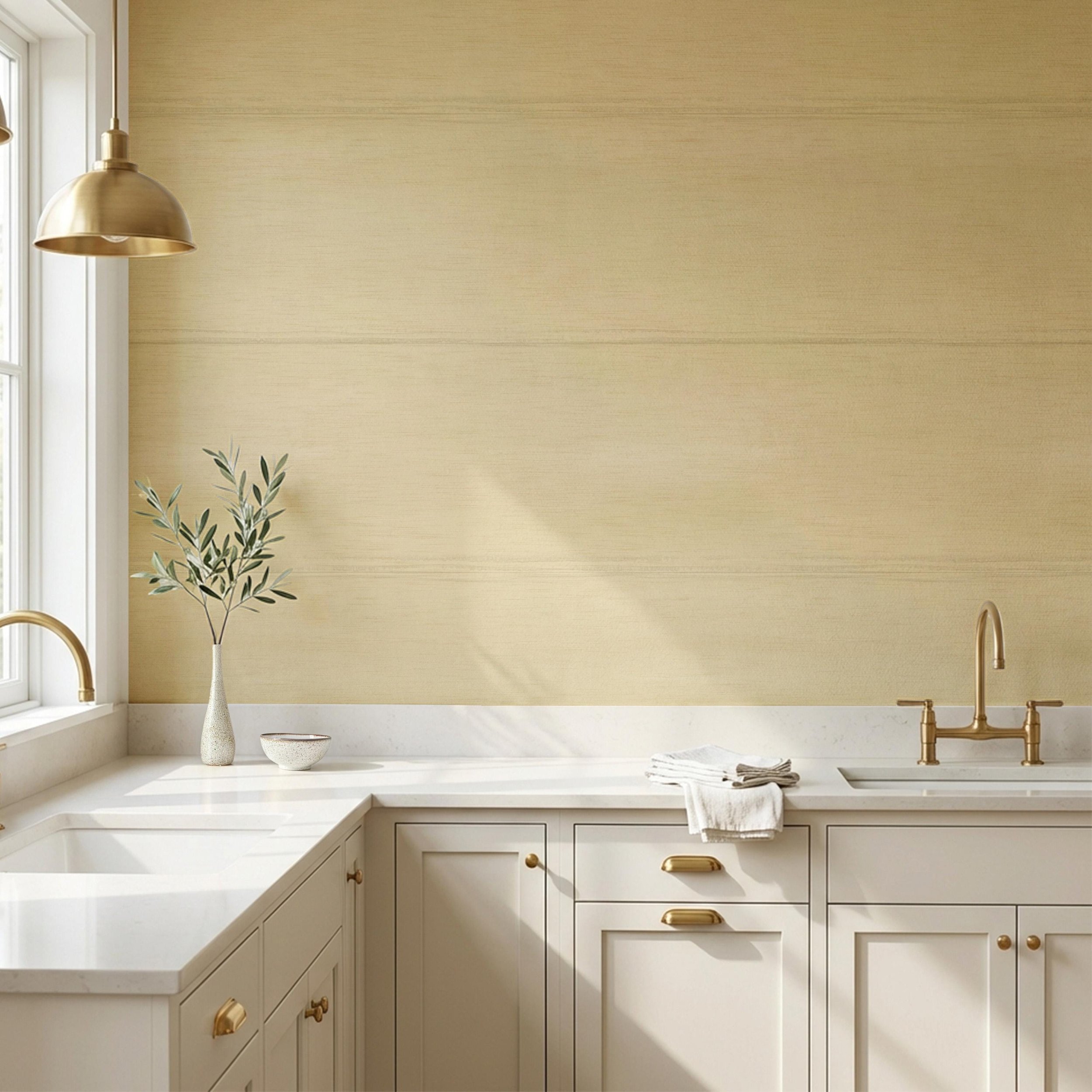 Subtle Bamboo Texture in Ochre Golden Yellow