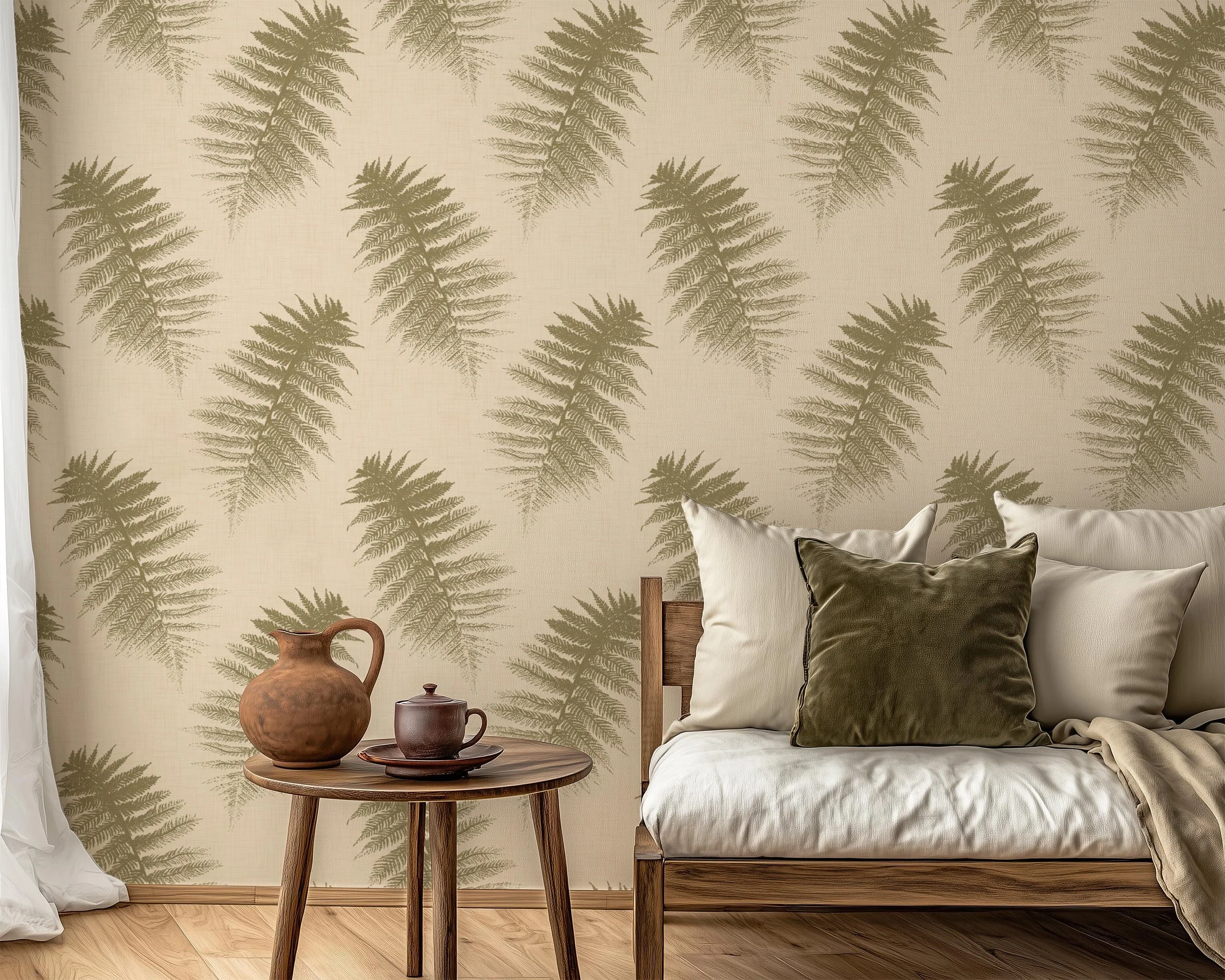Japandi Fern in Olive Green on Cream