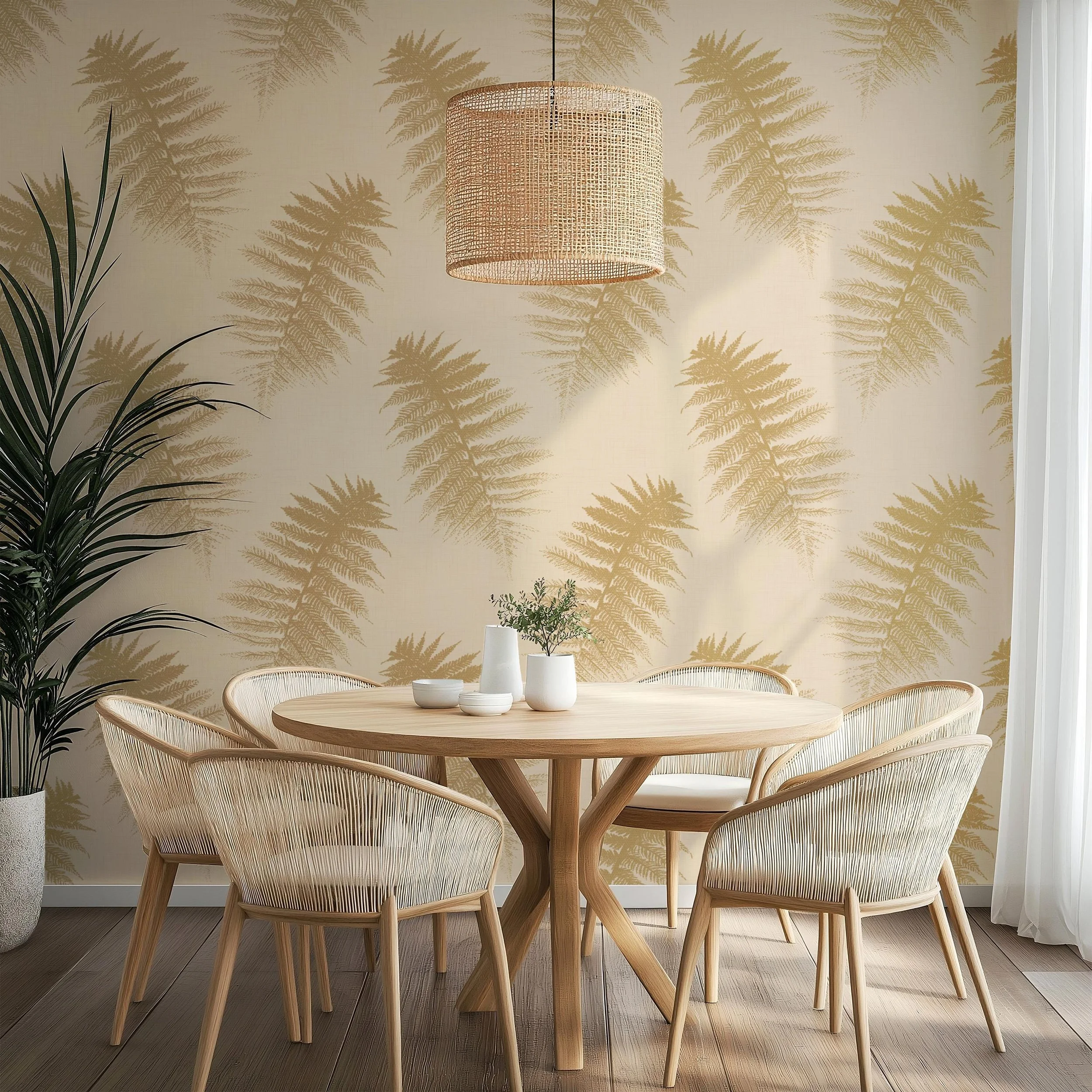 Japandi Fern in Ochre Gold on Cream