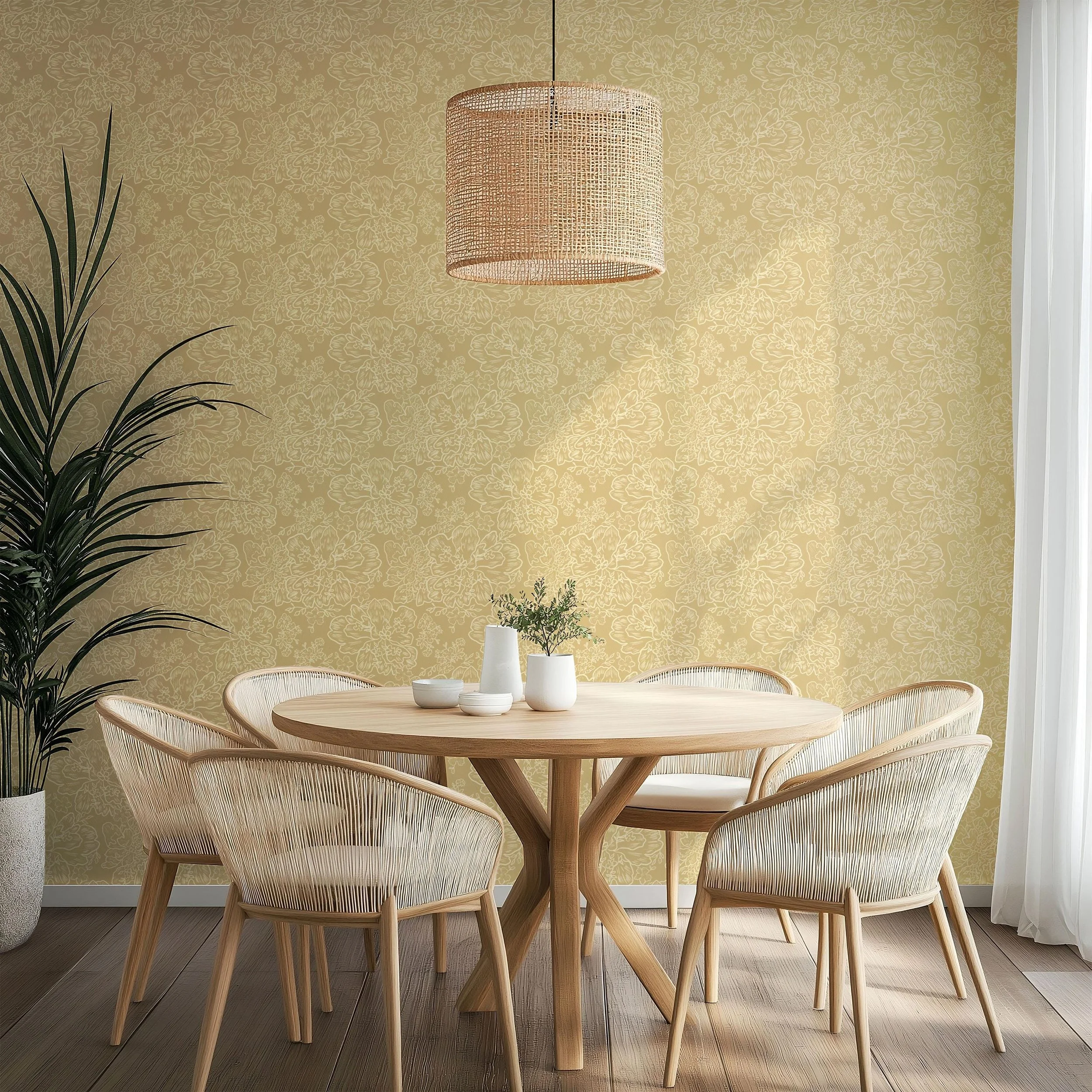 Delicate Hand Drawn Floral Lace in Ochre Gold