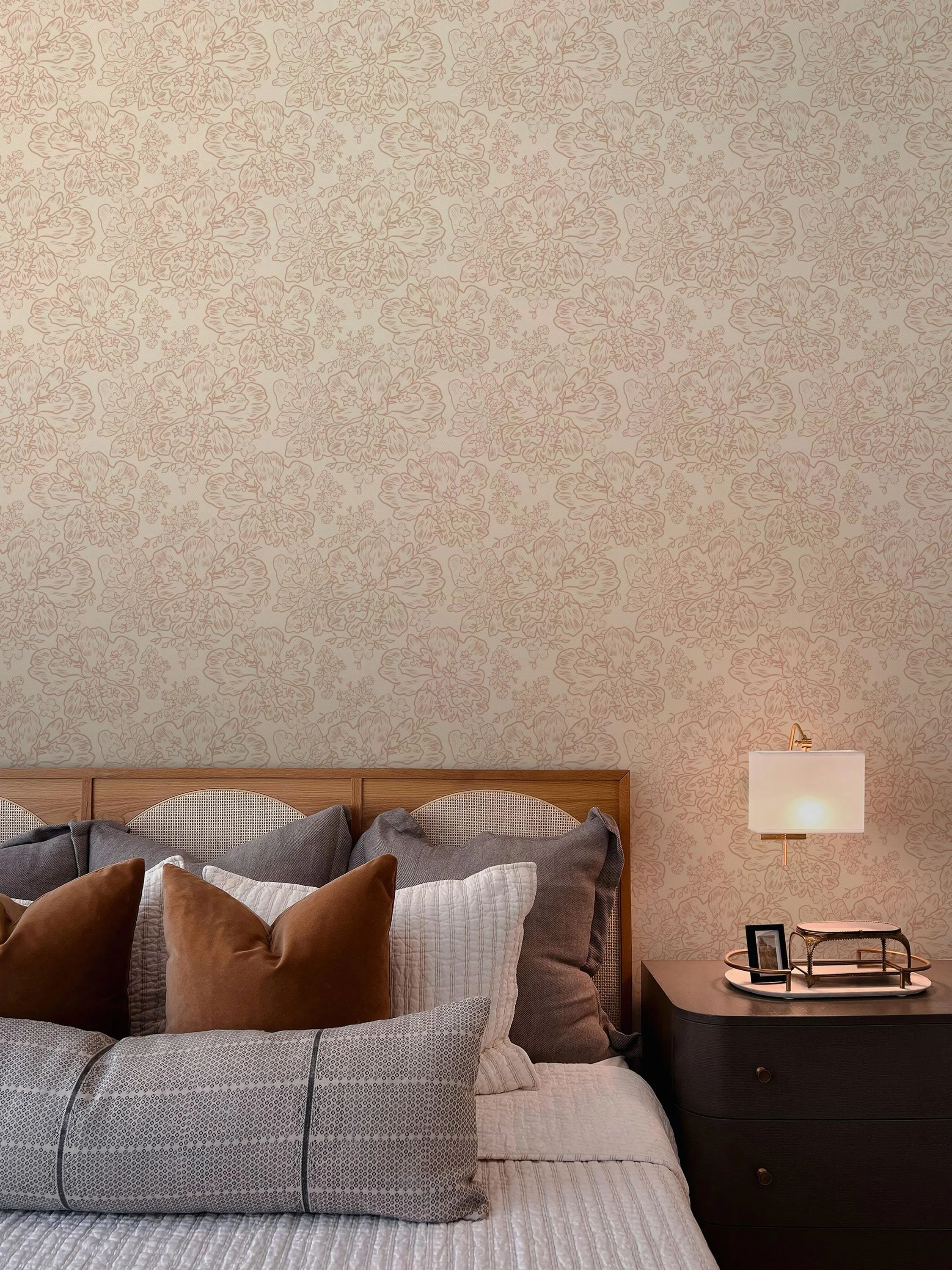Delicate Hand Drawn Floral Lace in Terracotta Cream