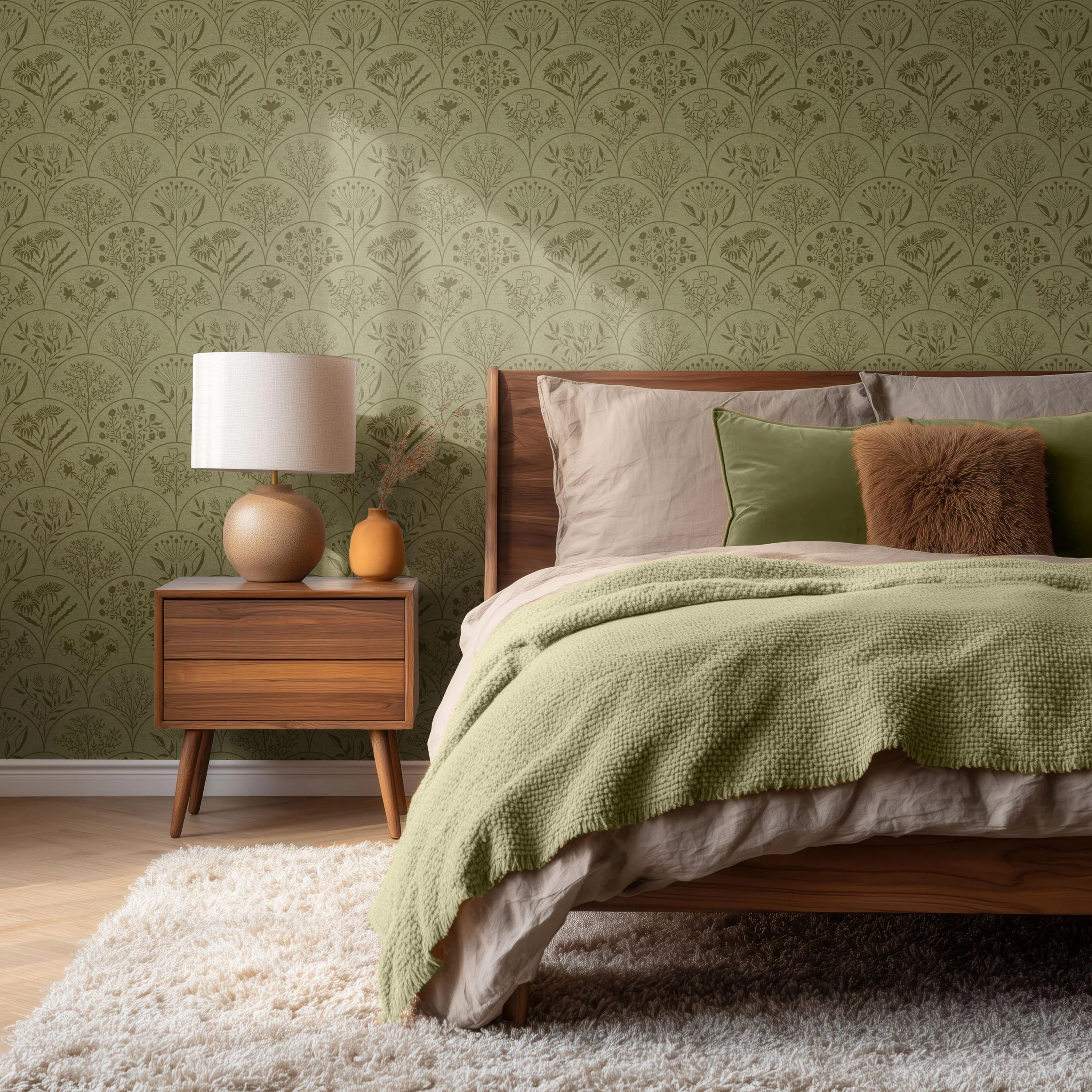 Botanical Pressed Flowers in Olive Green