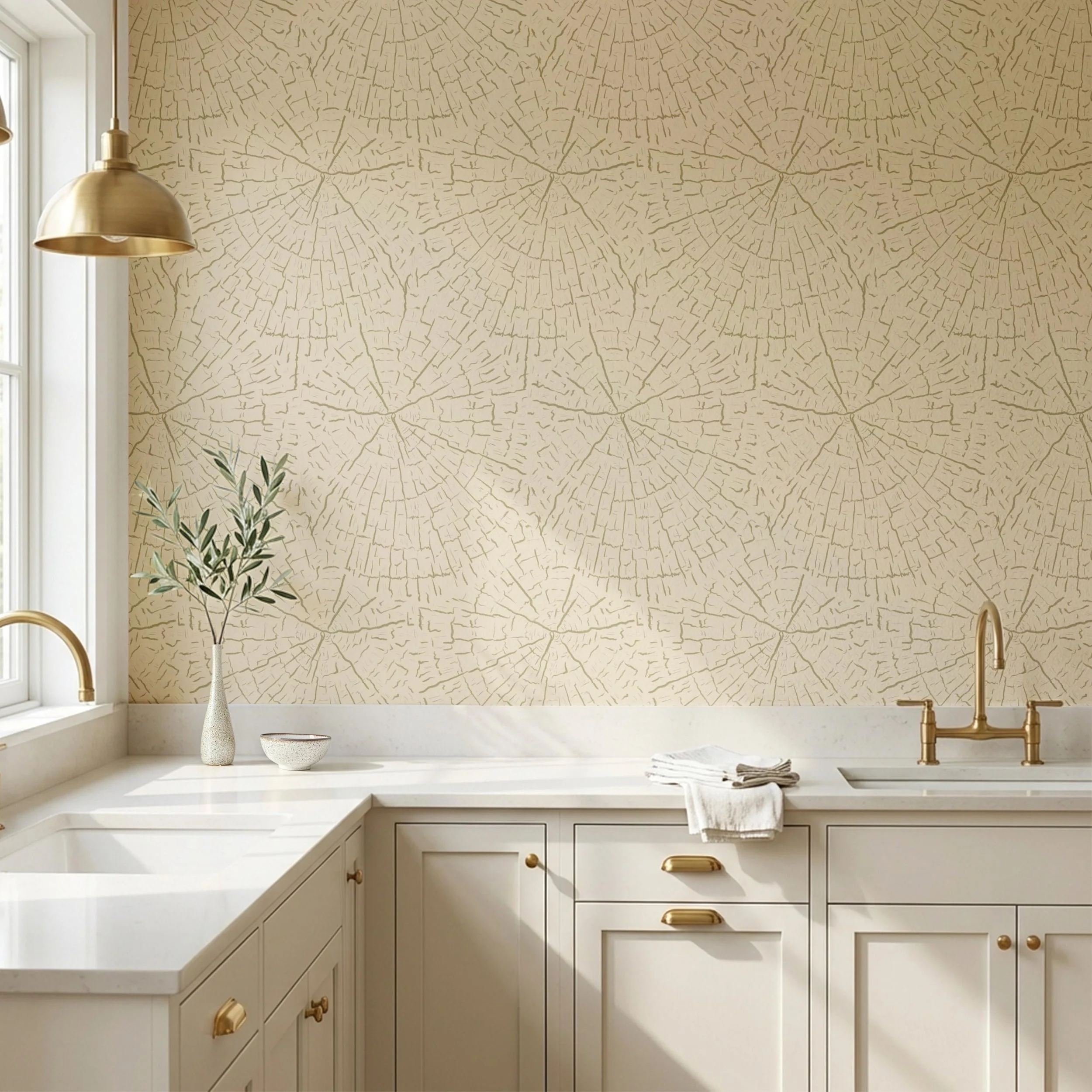 Wood Grain Medallions in Cream and Olive